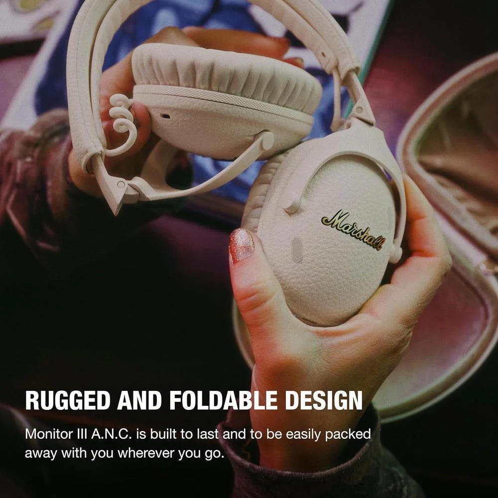 Auriculares Bluetooth Marshall Monitor III A.N.C. con Cancelación Activa de Ruido, Ligero y Plegable, Color Cream