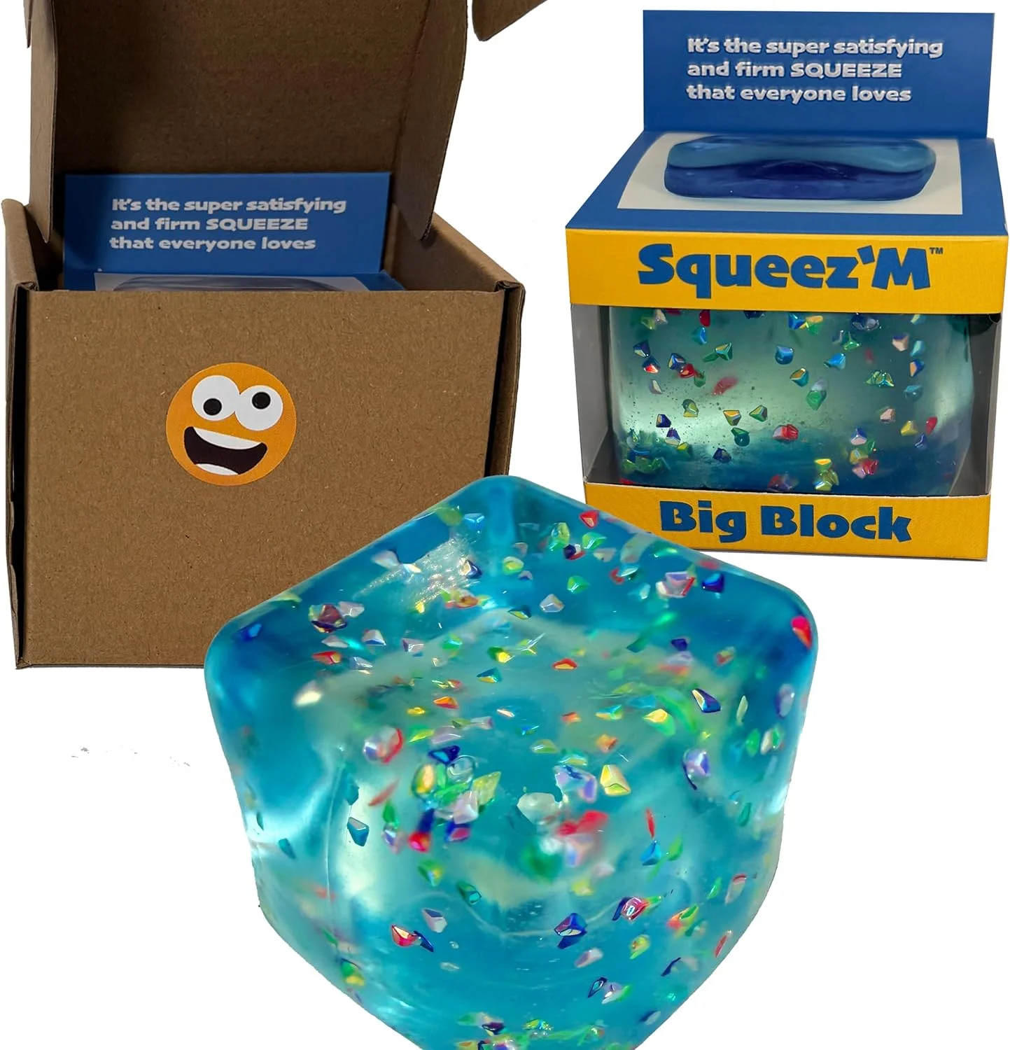 Cubo antiestres Squeez'M Big Block Premium con glitter