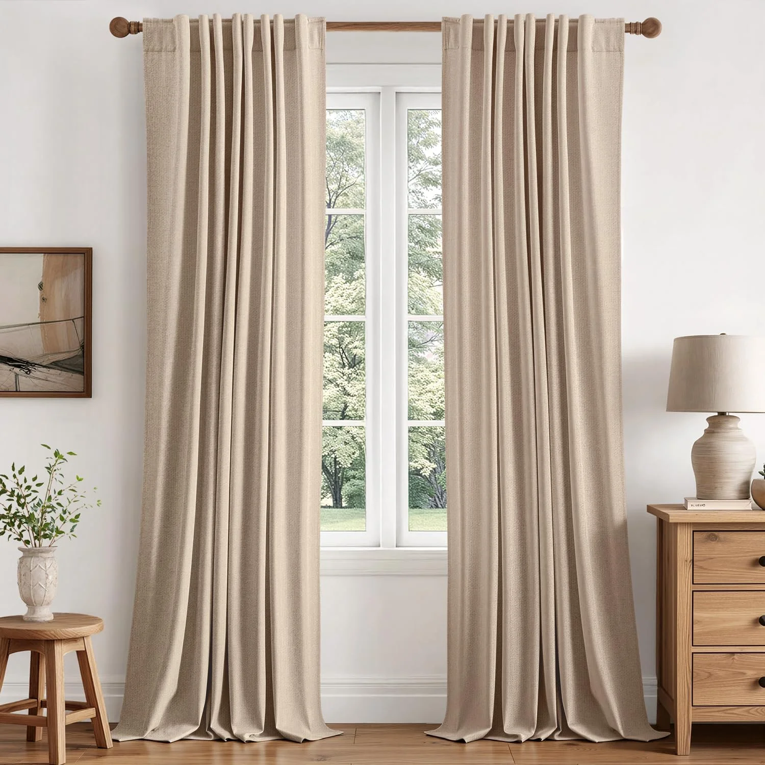 Cortina de tela Miulee 100% blackout lino 40 x 90 pulgadas color avena 2 paneles