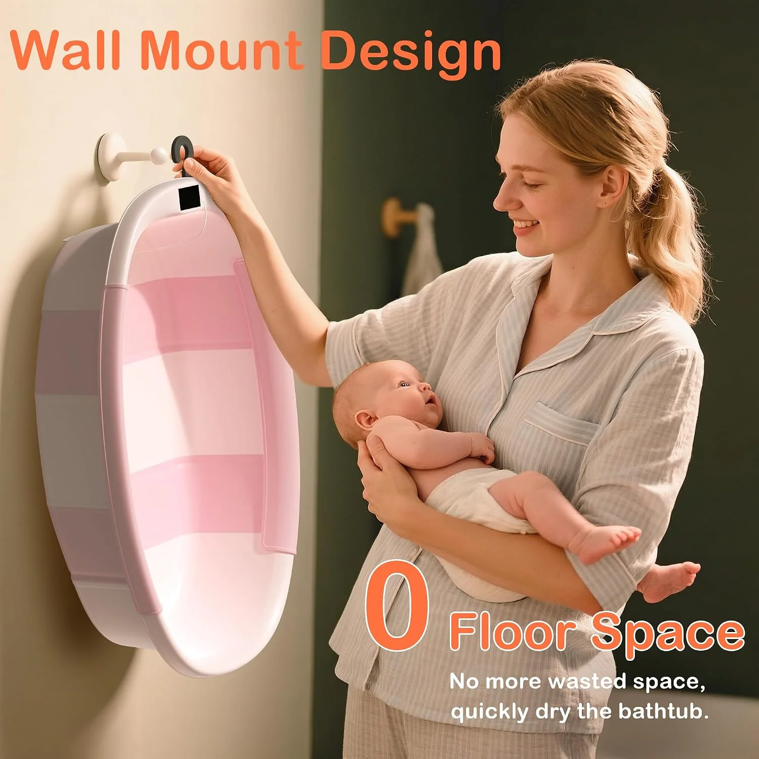 Spluvvly Bañera Plegable Grande para Bebé con Termómetro y Cojín Rosada