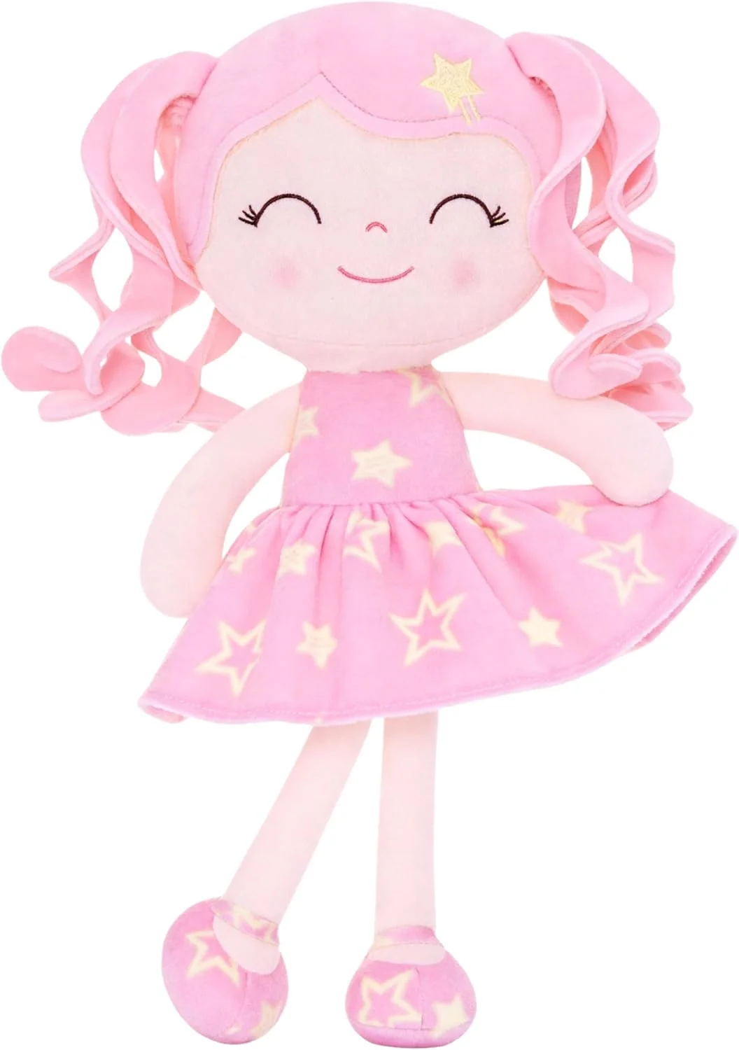 Muñeca de peluche Gloveleya 30 cm vestido rosa con estrellas