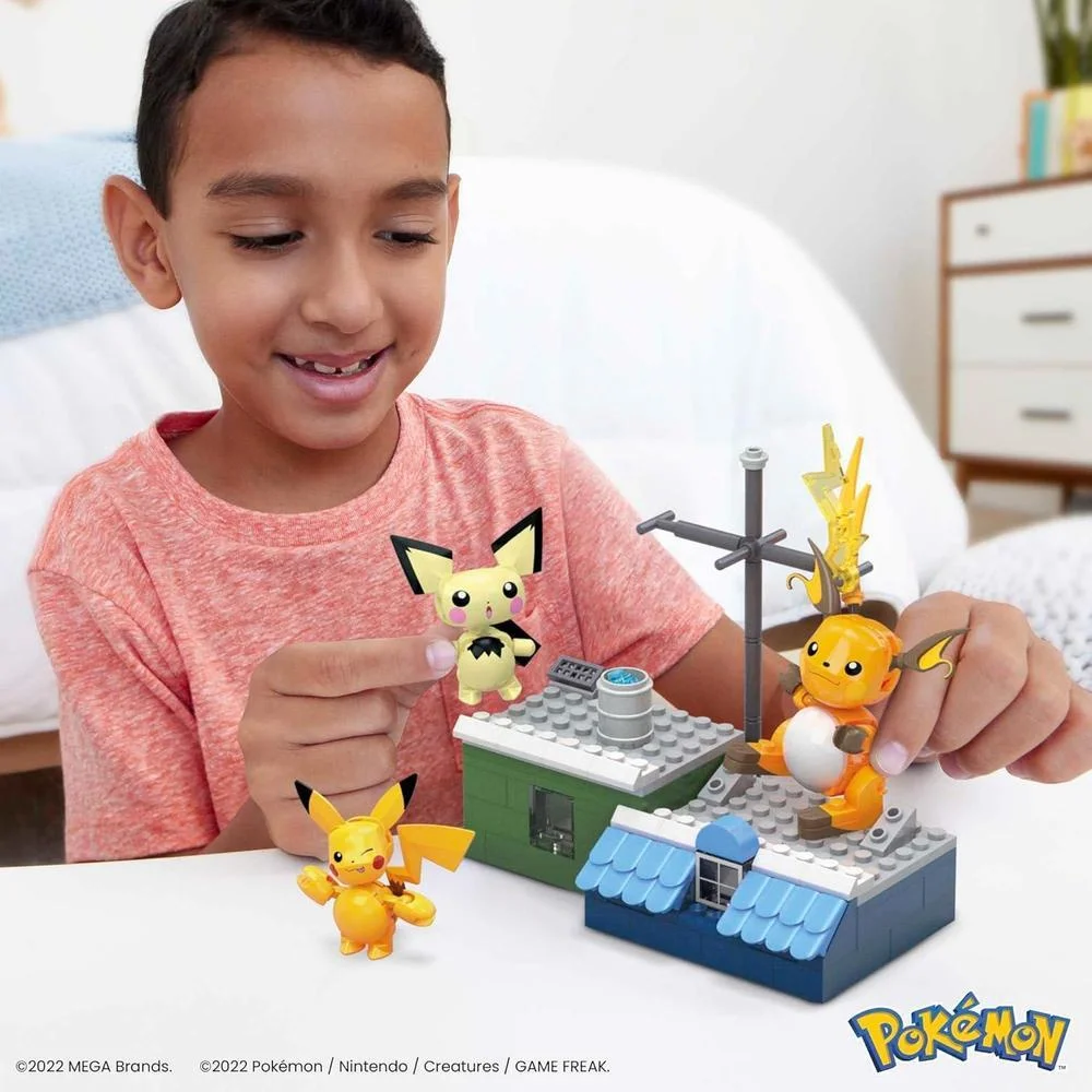 MEGA Figura Pokémon para Niños, Juego de Construcción de Pikachu Evolution, 159 Piezas, 3 Personajes Posables, Regalo Ideal