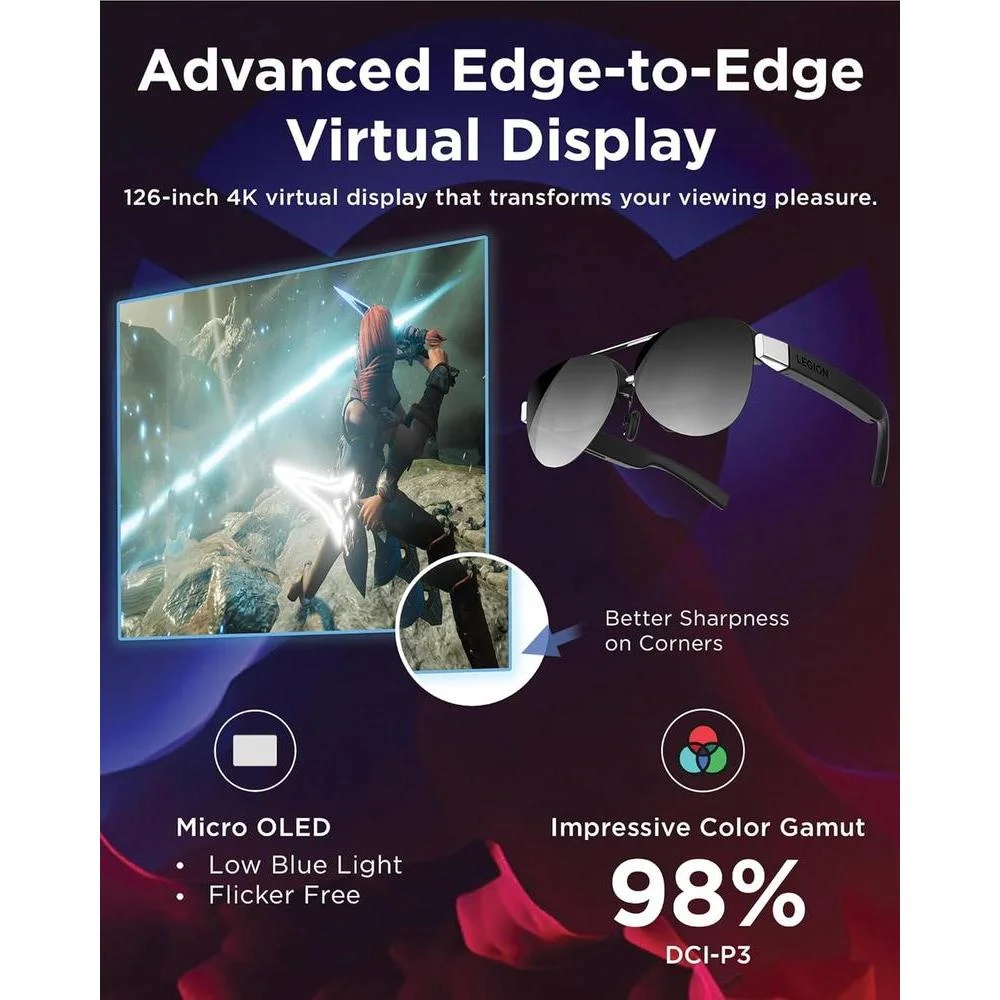 Lenovo Legion Glasses Gen 2 - Monitor Personal Portátil Micro-OLED FHD 120Hz para Juegos, Películas y Dispositivos USB-C