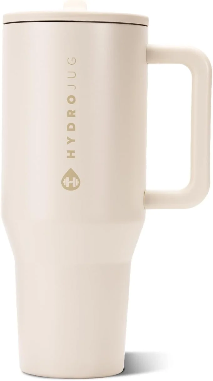 Vaso Tumbler HydroJug Traveler 32oz con Asa y Popote Crema