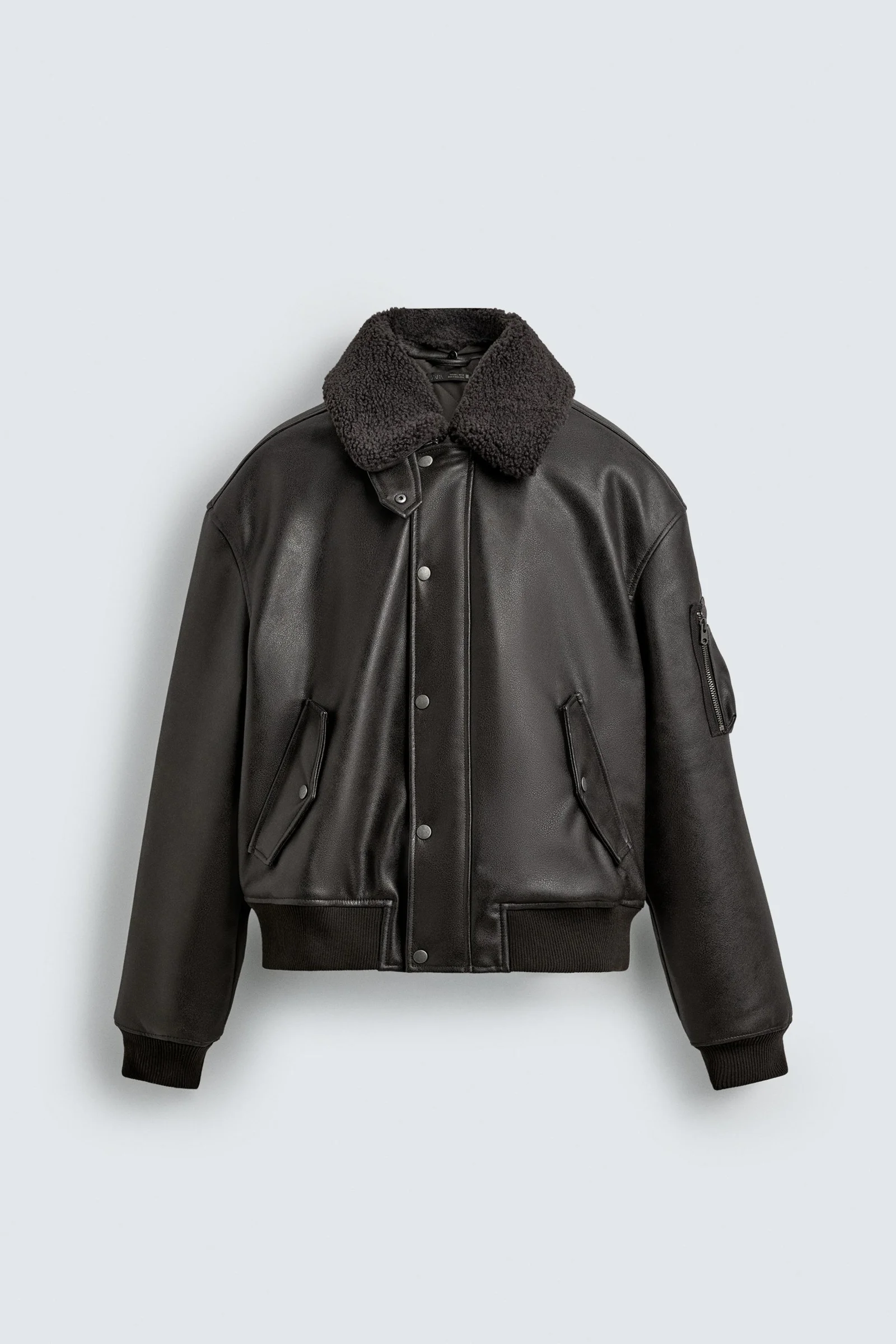 Cazadora Efecto Piel Cuello Desmontable Zara