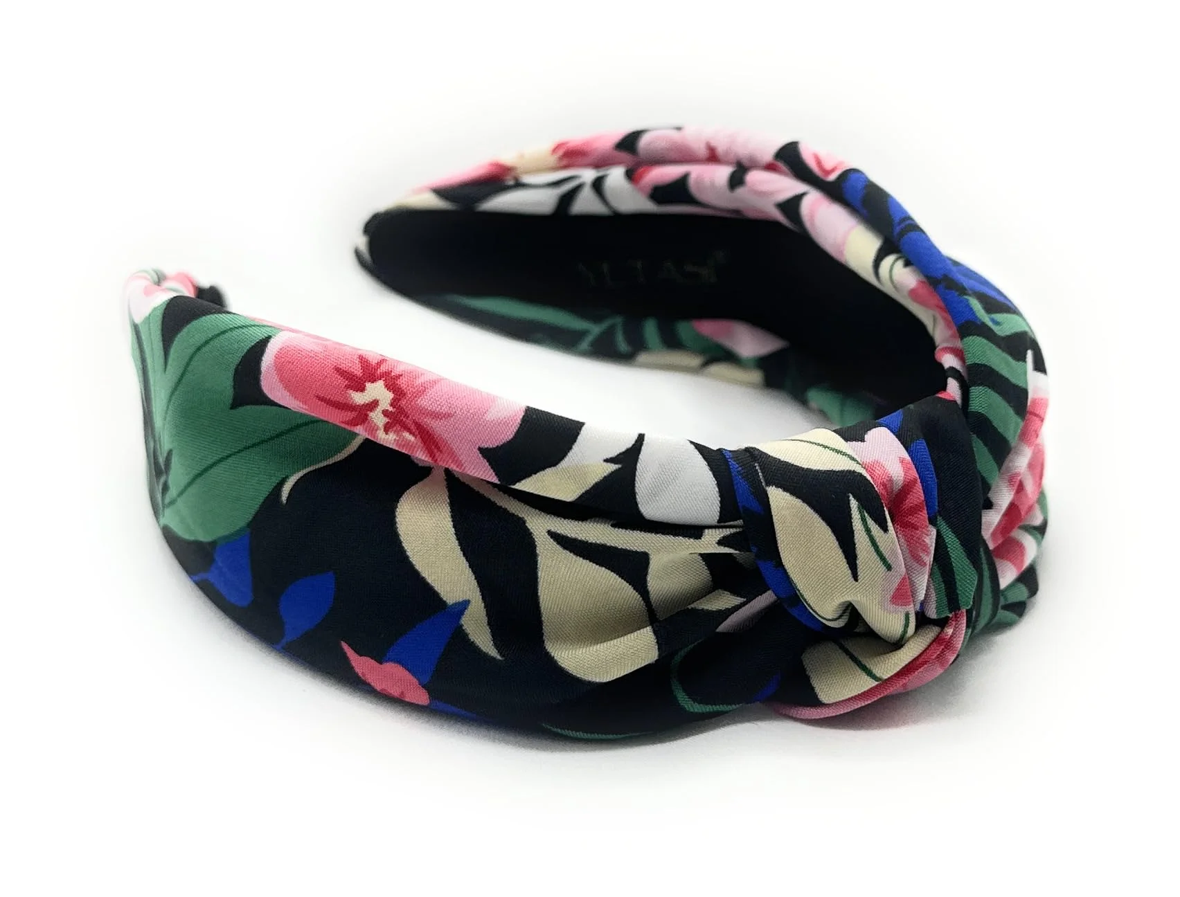 YETASI Black Floral Knotted Headband for Women Made of Silk Quality Satin Fabric, Unique and Classy Girls Headbands, Trendy Hair Accessory, Designer Top Knot Head band Fashion