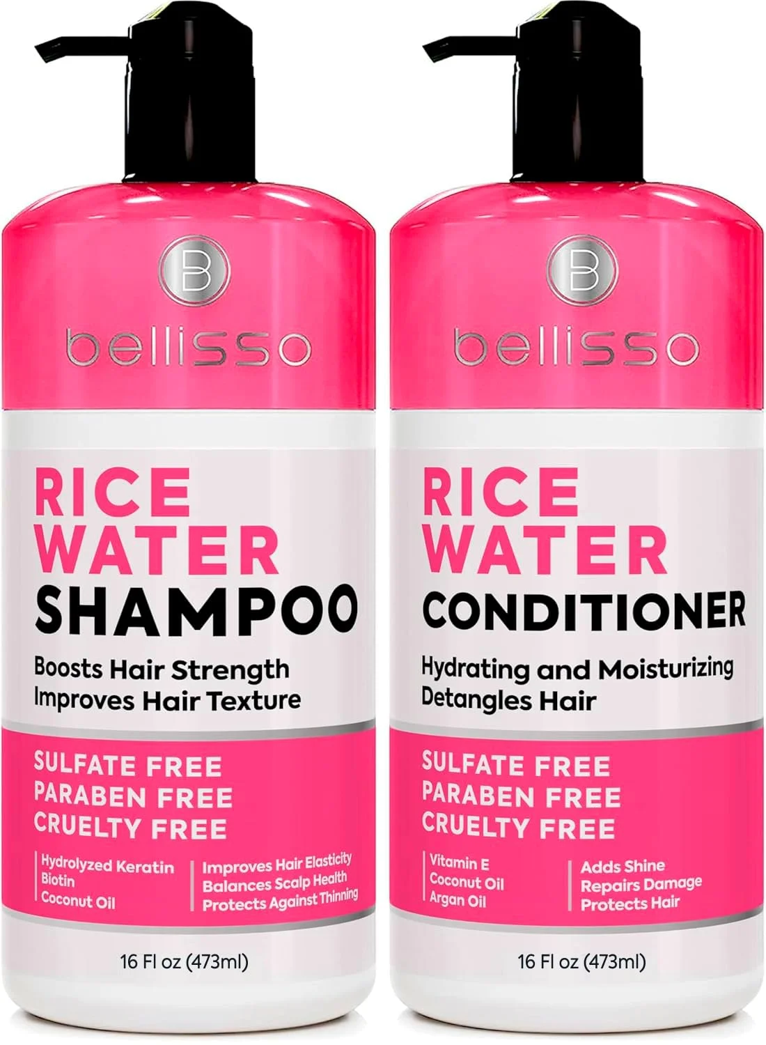 Rice Water Shampoo and Conditioner Set - Sulfate Free for Thin and Fine Hair - Fuller, Thickening Formula for Women and