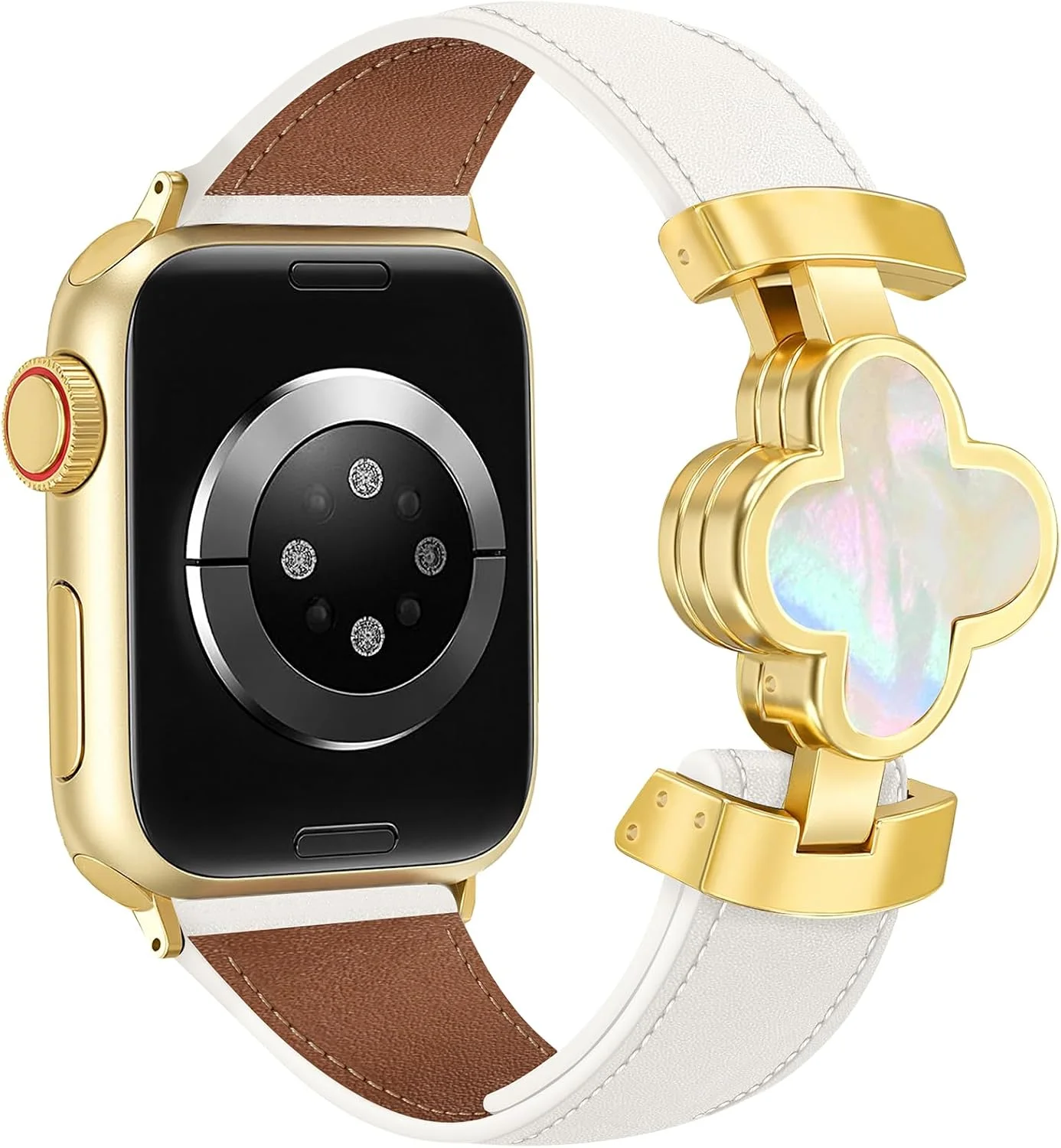 Correa de cuero para Apple Watch diseño trébol de la suerte magnética compatible con Series 1-11 SE Ultra