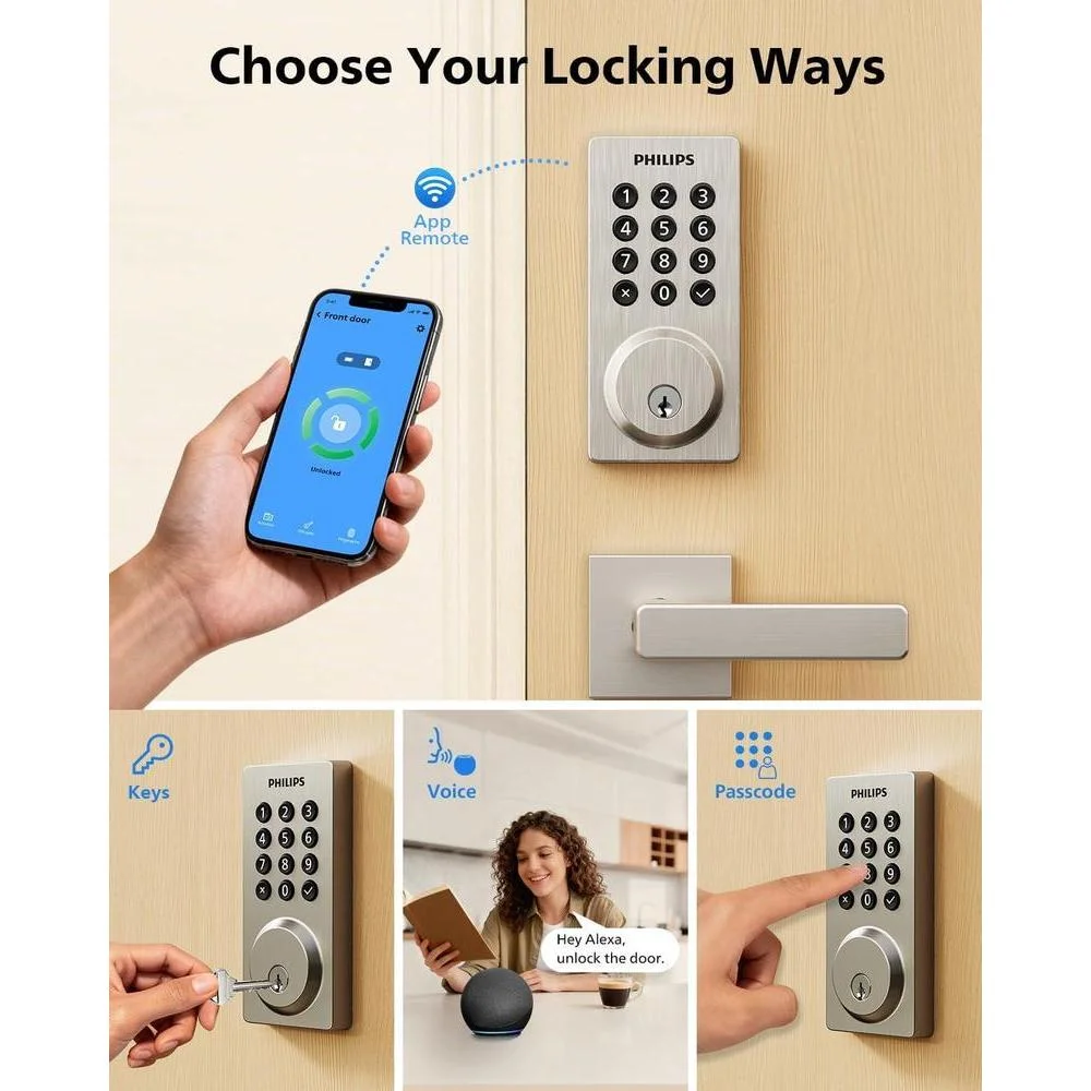 Cerradura inteligente Philips con WiFi integrado, control remoto por app, entrada sin llave y bloqueo automático