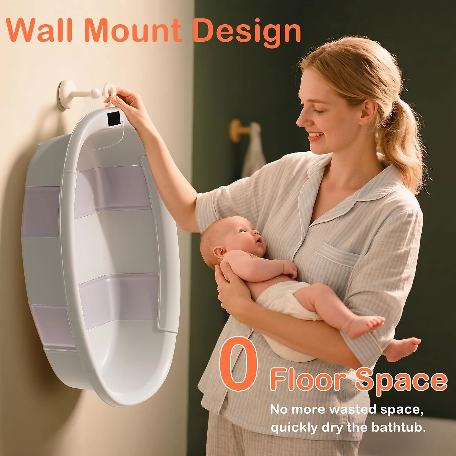 Spluvvly Bañera Plegable Grande para Bebé con Termómetro y Cojín Lila