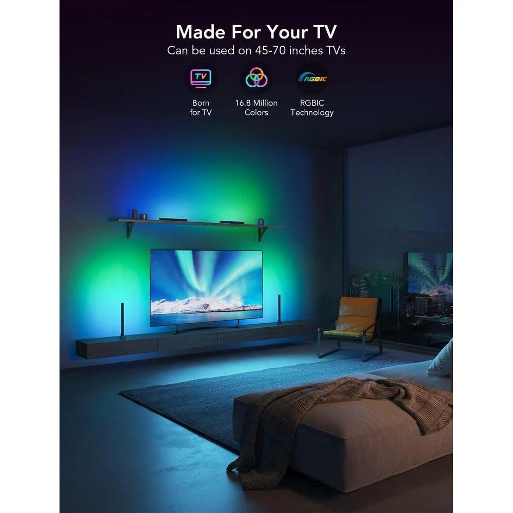 Barras de luz RGBIC con retroiluminación WiFi para TV de Govee, compatibles con Alexa y Google Assistant, múltiples opciones de colocación