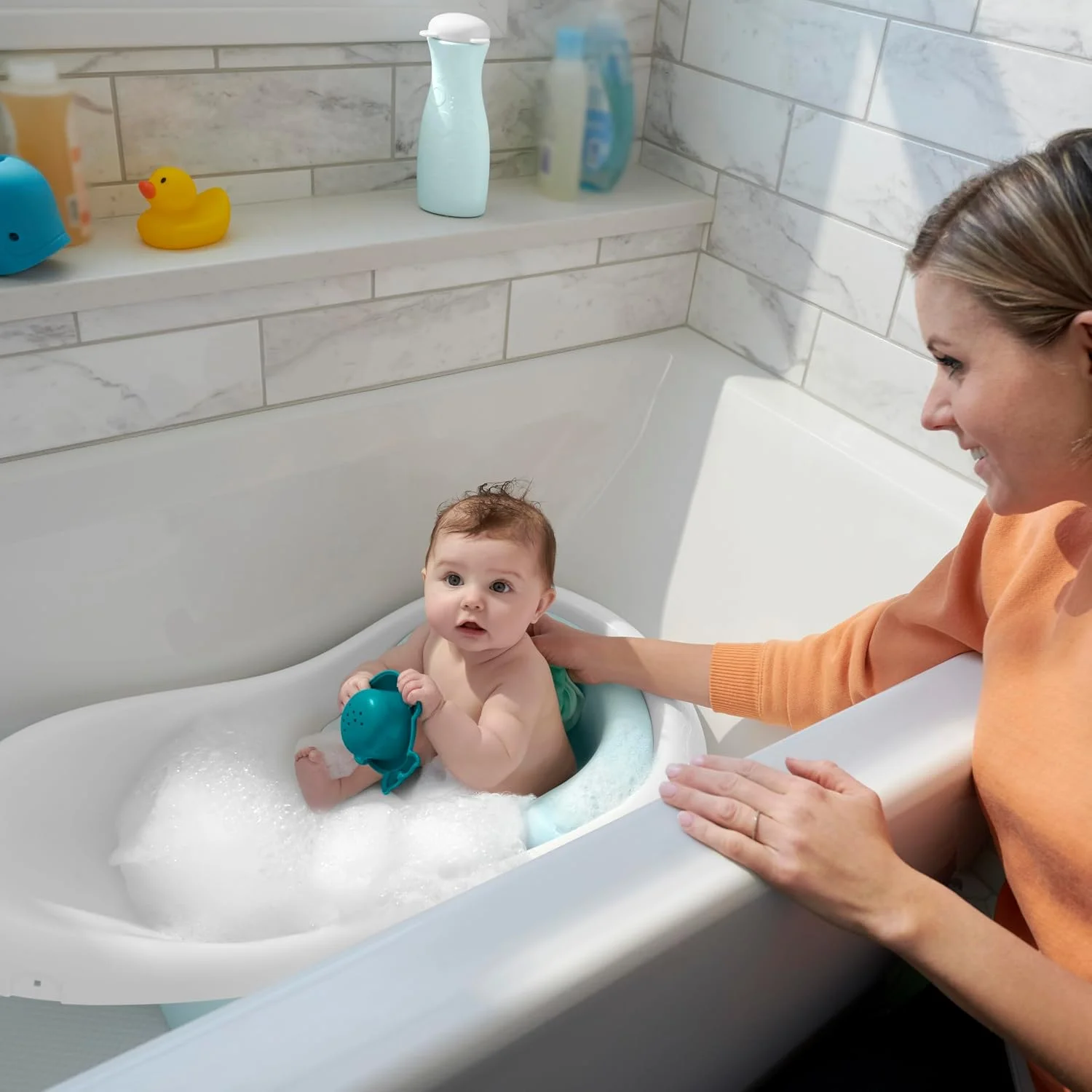 Fisher-Price Sling N Seat 4 en 1 Bañera para Bebé con 2 Juguetes Pacific Pebble