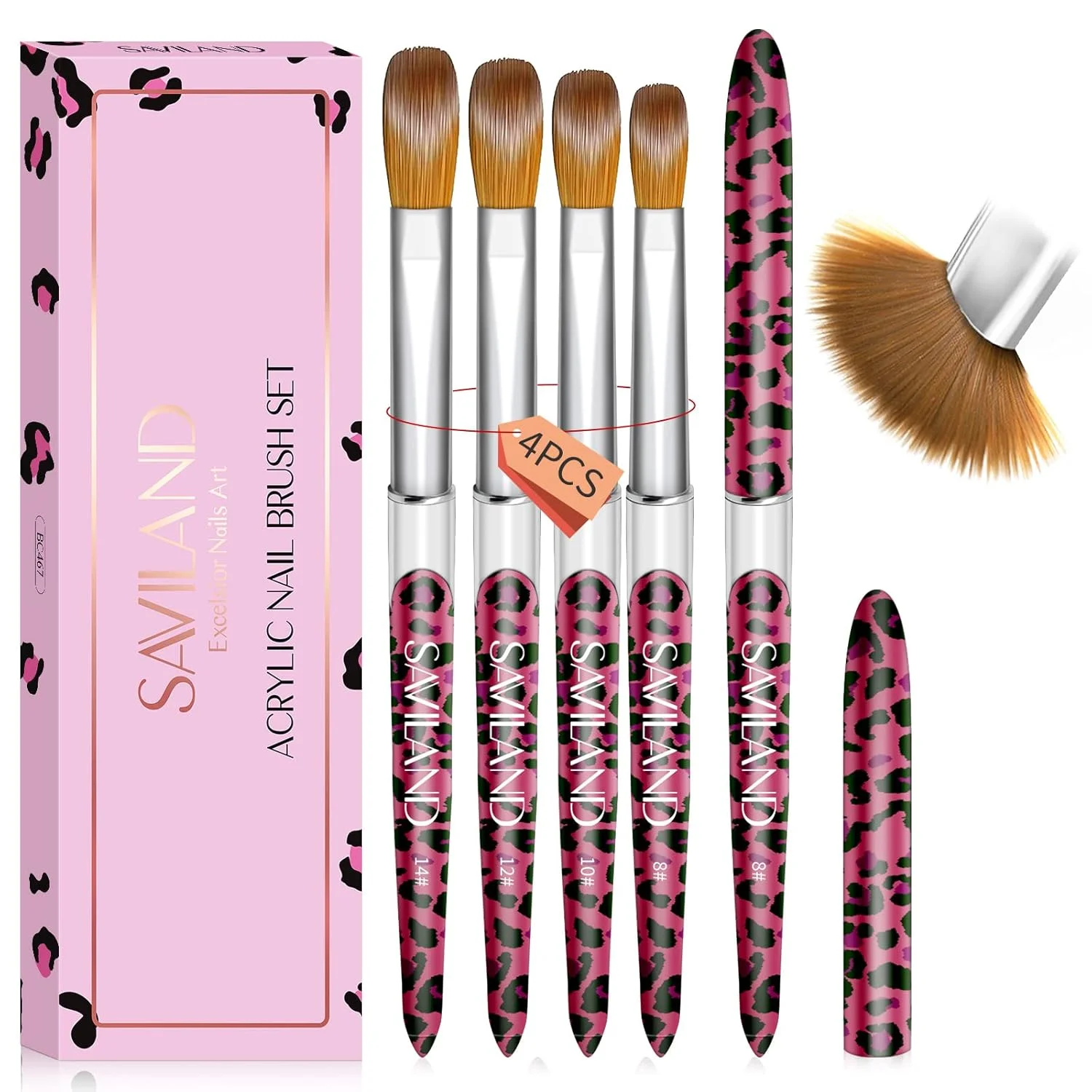 SAVILAND 4PCS Kolinsky Acrylic Nail Brush Set Sizes 8/10/12/14