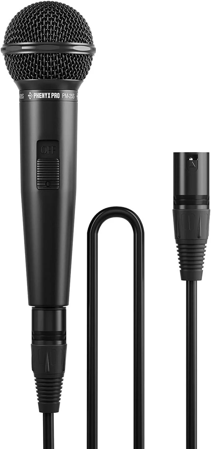 Micrófono dinámico cardioide Phenyx Pro PM-25S con cable XLR y interruptor de encendido/apagado
