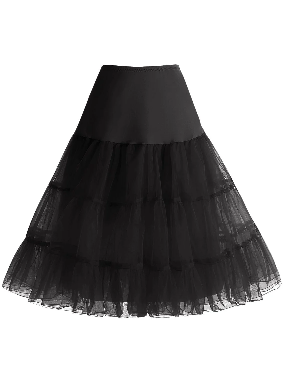 Bbonlinedress Women's 50s Petticoat Skirt Vintage Tulle Underskirt Short Black Crinoline Rockabilly Slips Black L