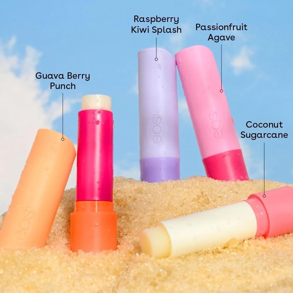 Eos Bálsamos Labiales 100% Naturales - Frambuesa, Maracuyá, Coco, Guayaba