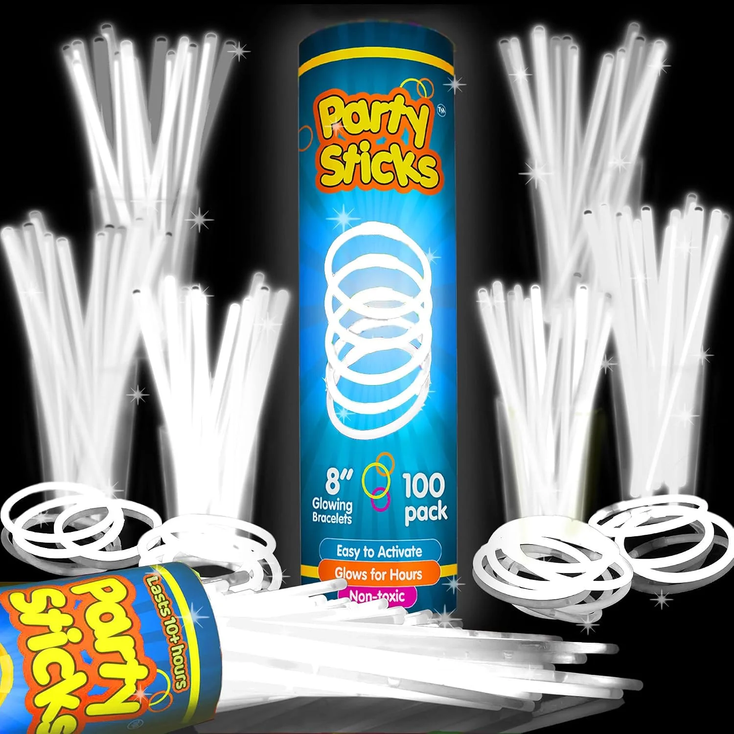 Pulseras luminosas PartySticks blancas 100 unidades 8 pulgadas