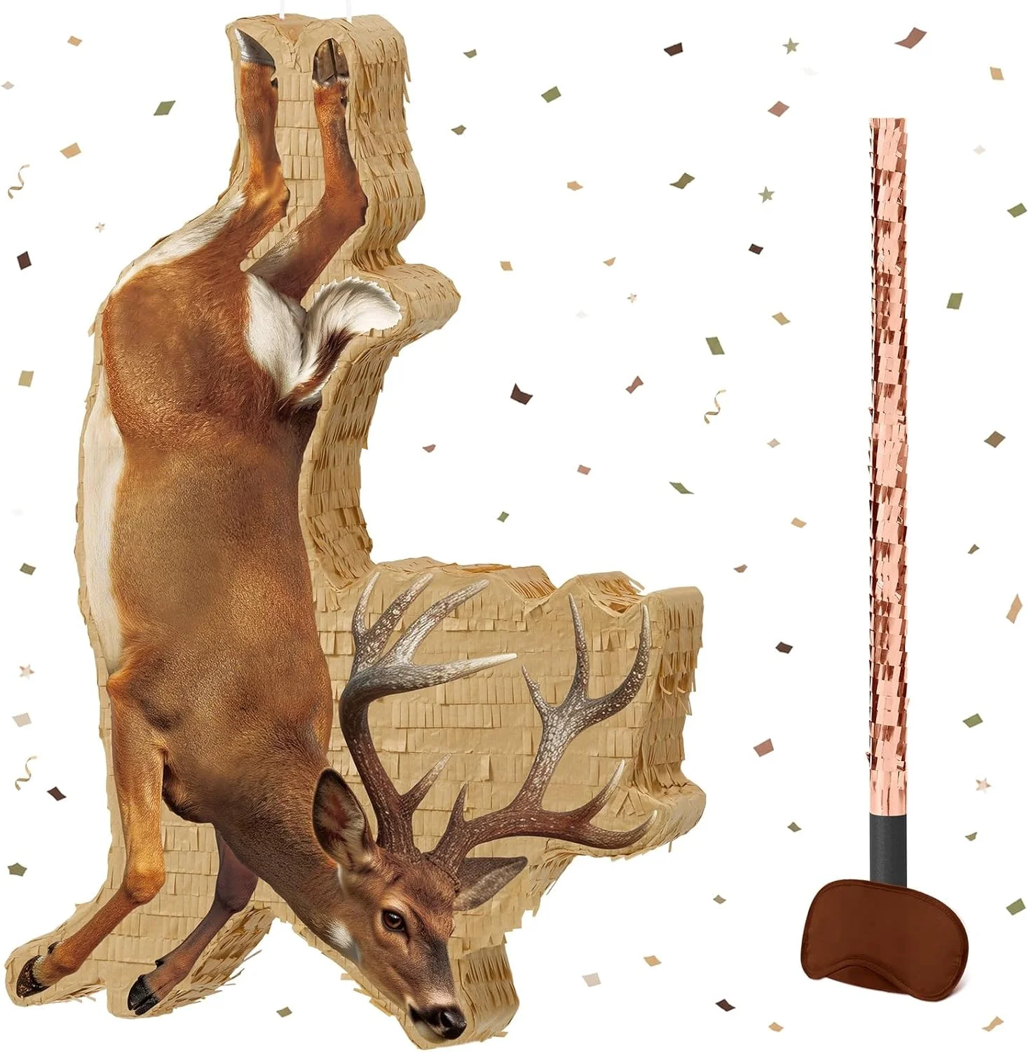 Piñata Venado Marrón Gone Hunting 23.6 pulgadas con Palo y Antifaz