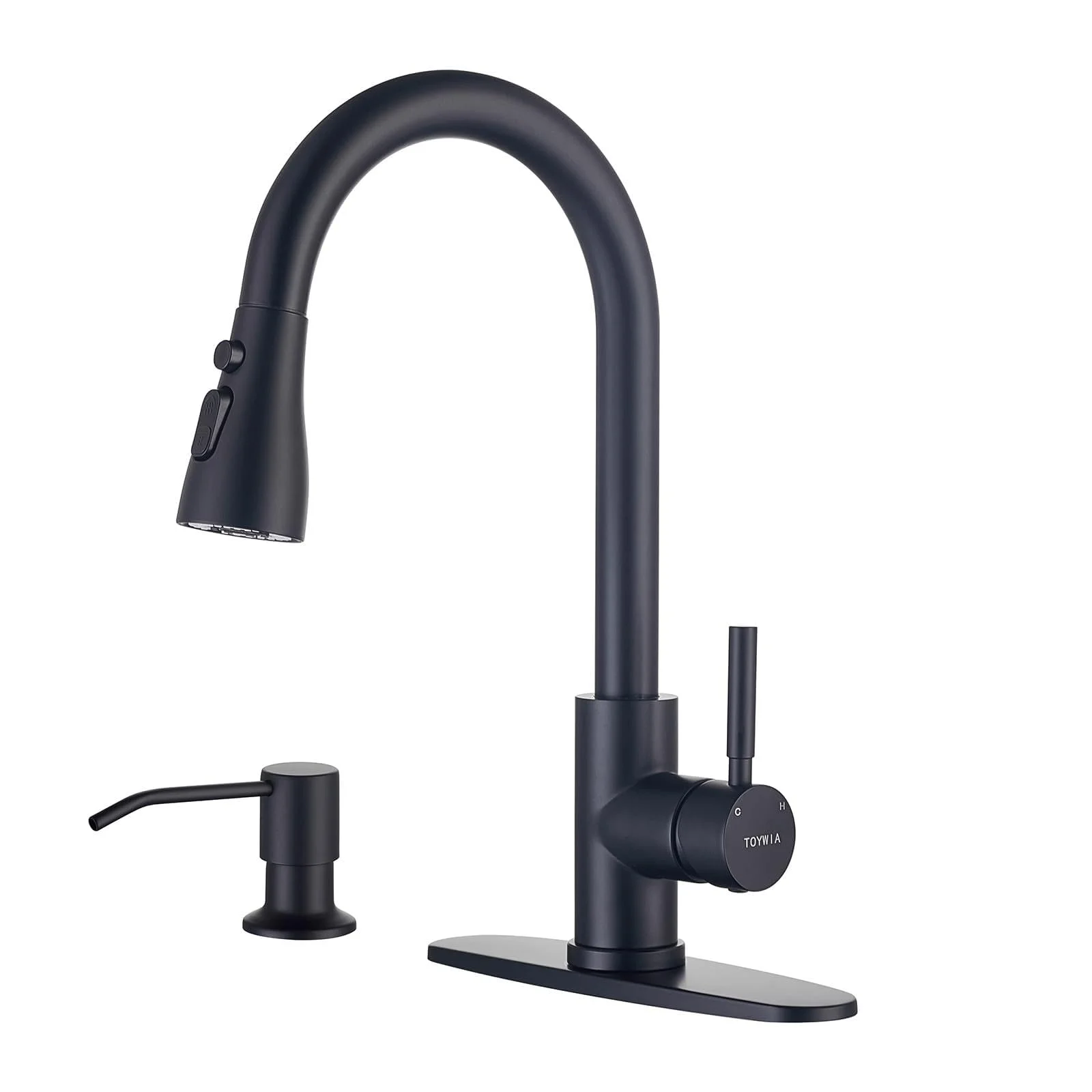 TOYWIA Kitchen Faucets with Pull Down Sprayer and Soap Dispenser, 3 Function Sprayer, Matte Black Stainless Steel Single Handle High Arc Sink Faucet for RV, Bar, Farmhouse, Laundry, Outdoor