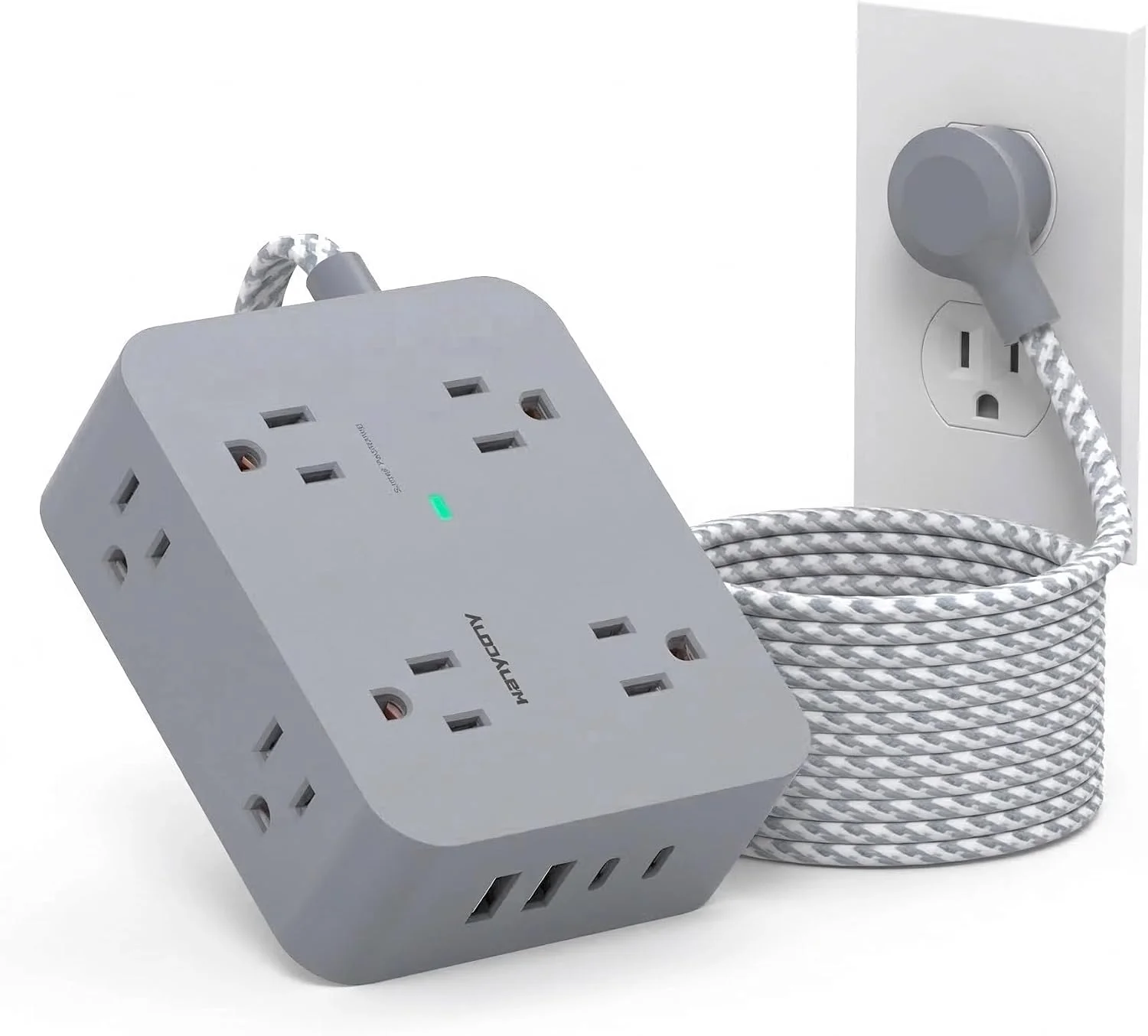 HANYCONY Surge Protector Power Strip 15 Ft Long Cord, 1080J, Flat Plug