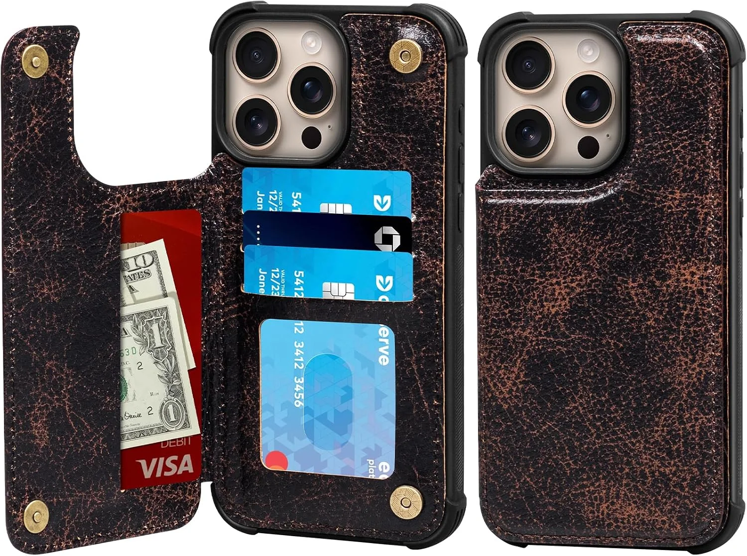 Funda Wallet de Cuero Real para iPhone 15 Pro Max 6.7 pulgadas