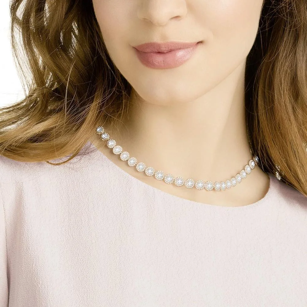 Swarovski Una Angelic All-Around Crystal Necklace Collection con Elegante Acabado en Tono Oro Rosa