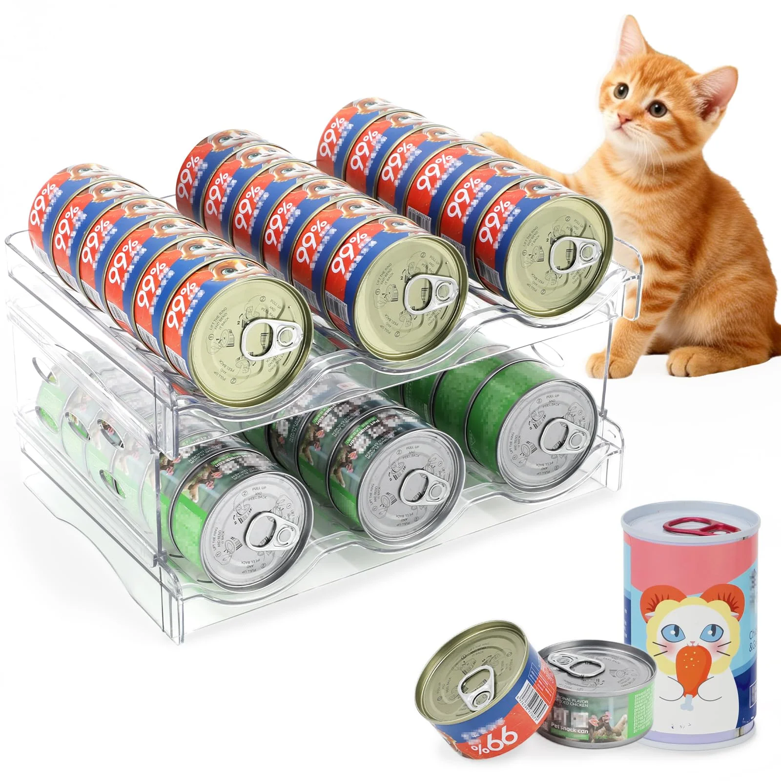 FHTONGE 3-Tier Heavy-Duty Transparent Cat Can Organizer for Multiple Sizes