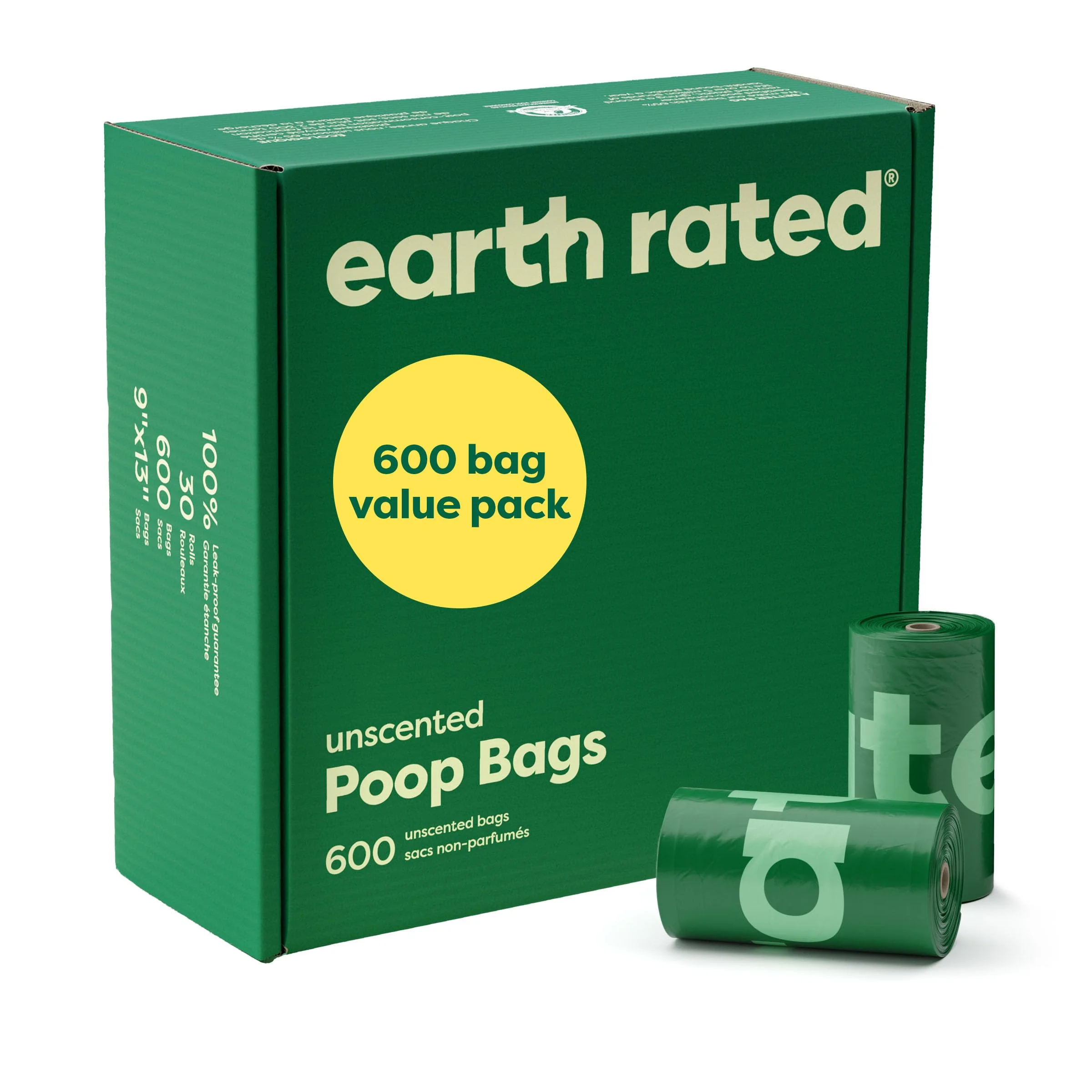 Bolsas para desechos de perro Earth Rated en rollos de recarga, 600 bolsas, sin aroma