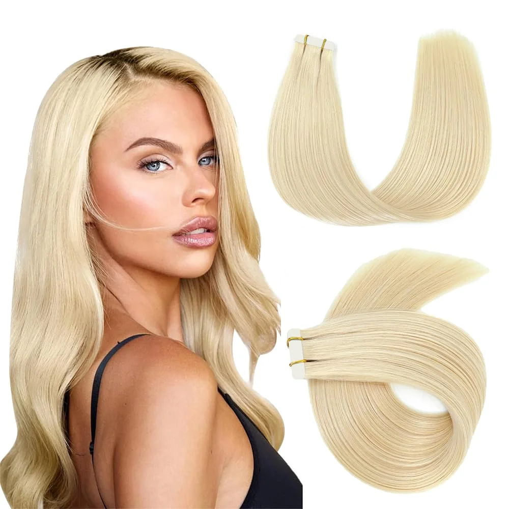 Extensiones de cabello tape in rubio 613 20 pulgadas cabello humano Remy 40g 10 piezas