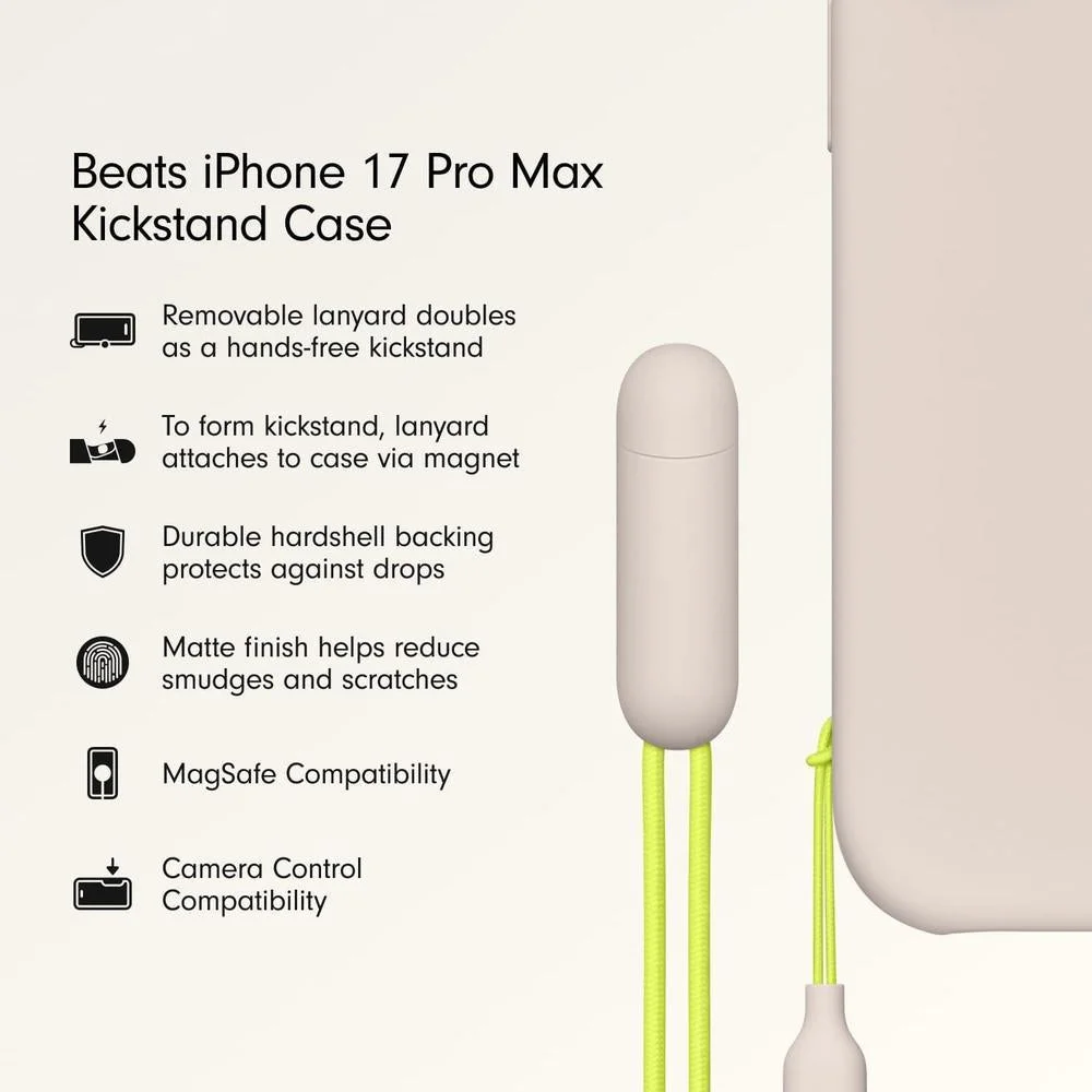 Funda Beats para iPhone 17 Pro Max con soporte, MagSafe, control de cámara, acabado mate y forro de microfibra, color piedra caliza