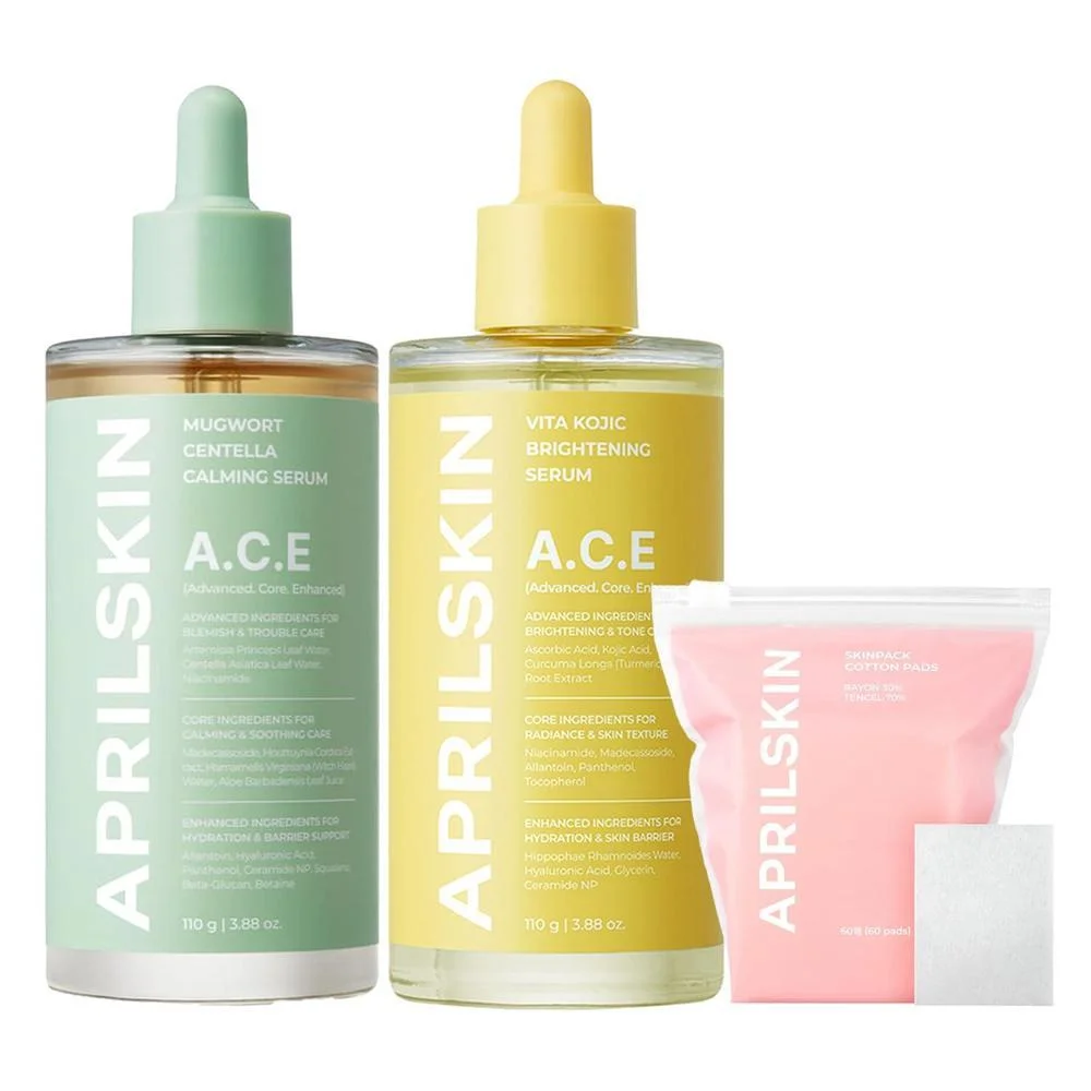 Aprilskin Dúo De Sueros Calmante E Iluminador Con Almohadillas Faciales Elásticas 7.76 Oz