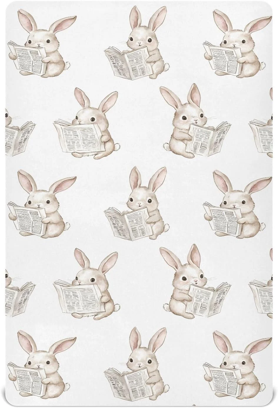 Bunny Reading Newspapers Crib Sheets for Boys Girls,Fitted Crib Sheets for Toddler,Baby Nursery Sheet for Cribs,Soft 39