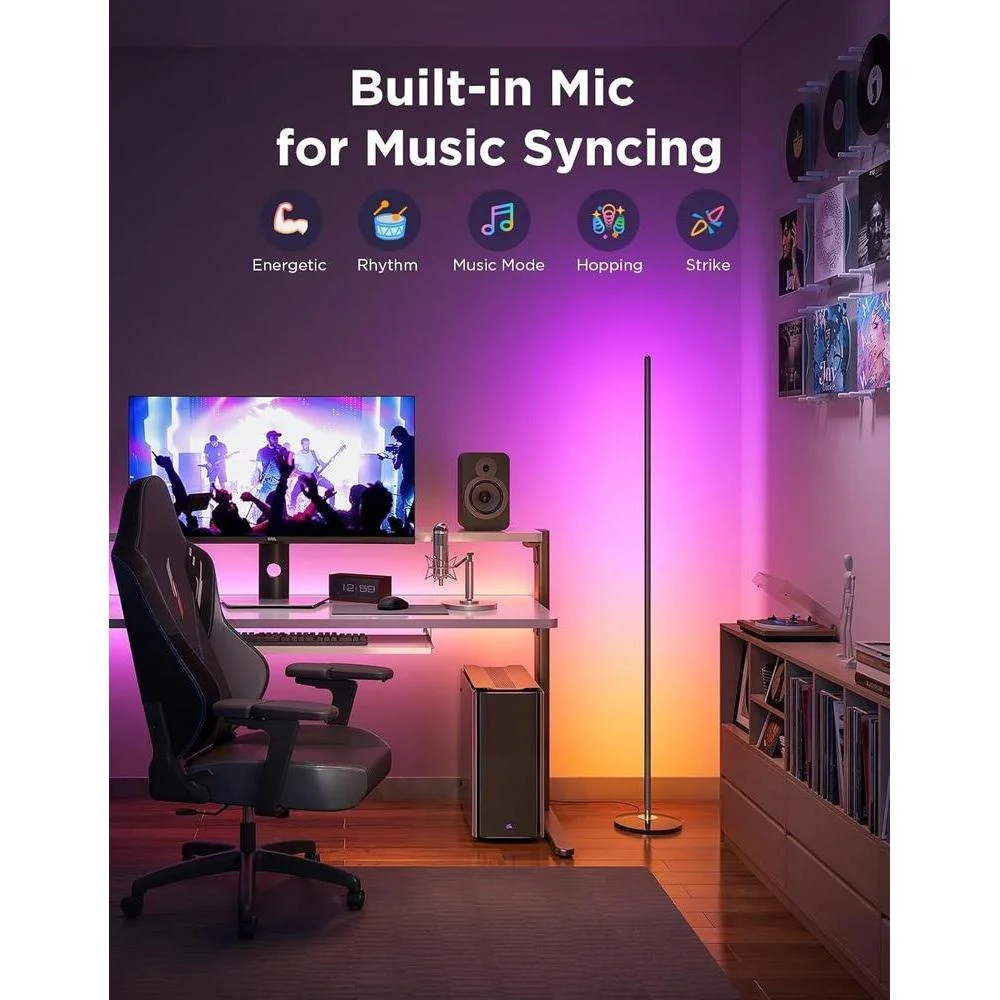 Lámpara de pie Govee RGBIC moderna, compatible con Alexa, 1000 lúmenes, 16 millones de colores, sincronización de música
