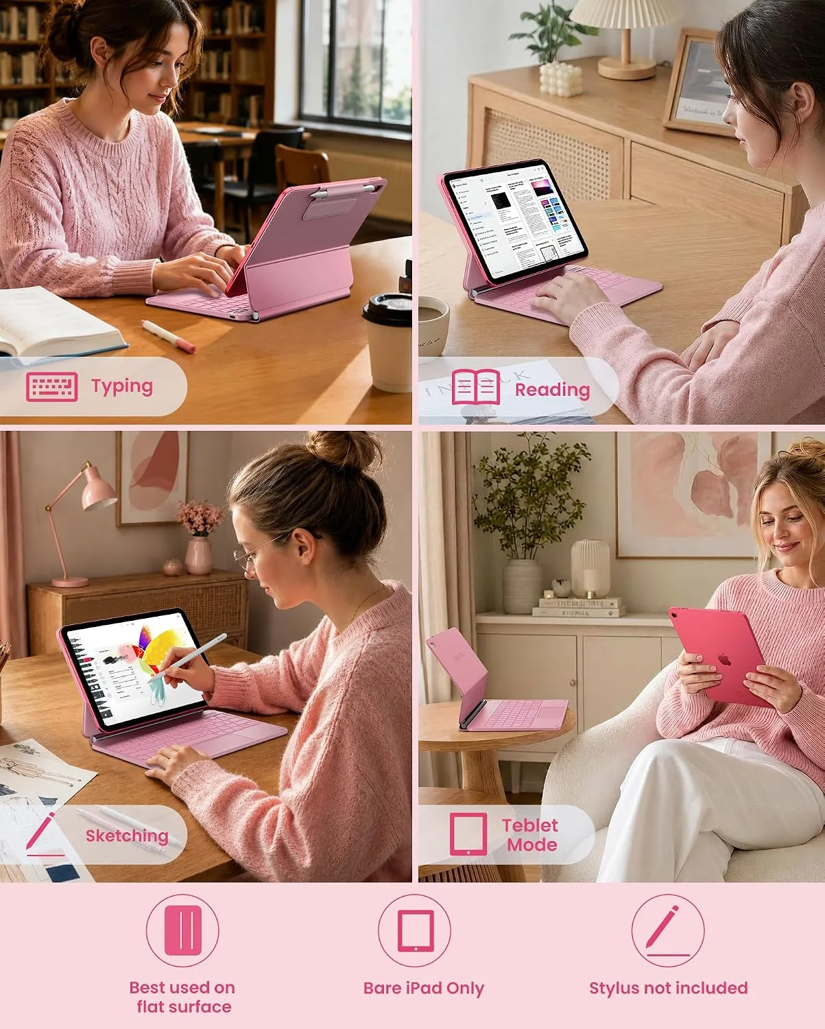 Funda con Teclado typecase Edge para iPad 11" (A16) / 10.ª Gen - Rosa Claro