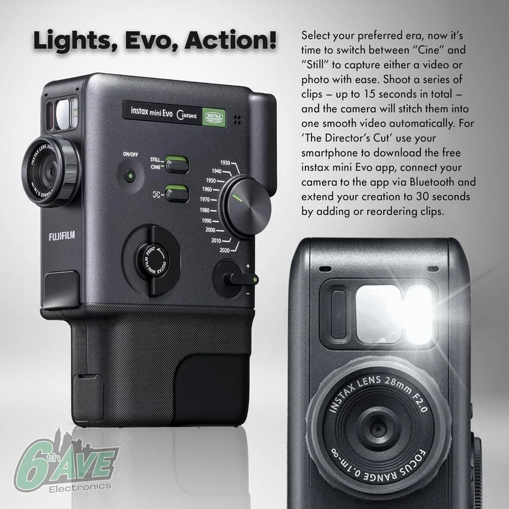 Paquete Fujifilm Instax Mini Evo Híbrida, Cámara Instantánea 3 en 1 con Bluetooth y Efectos Vintage