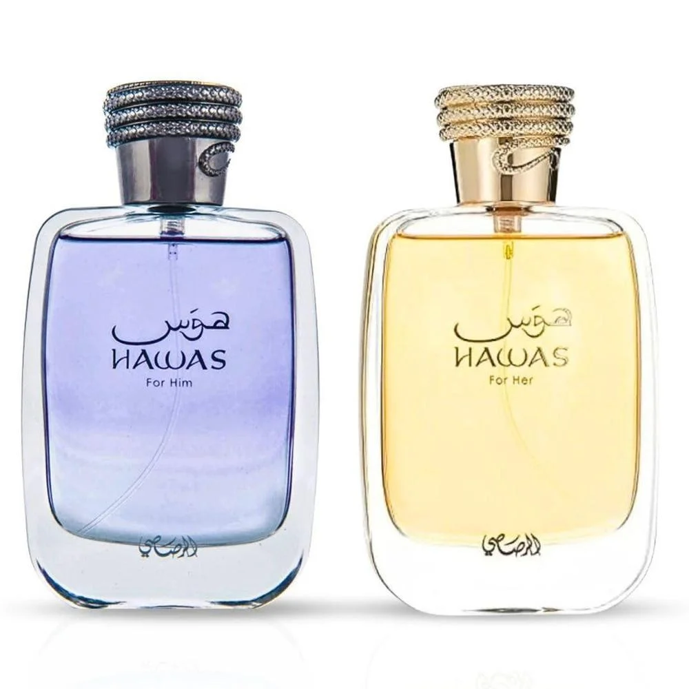 RASASI Hawas For Him y For Her EDP Sprays, Larga duración, aroma exquisito, fragancias lujosas, paquete de lujo