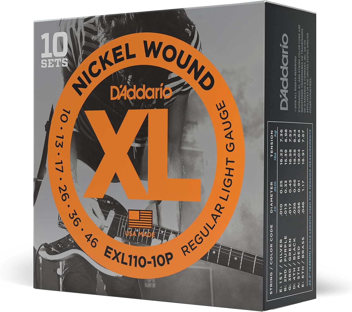 Juego de cuerdas para guitarra eléctrica D'Addario XL Nickel 10-46, 10 sets
