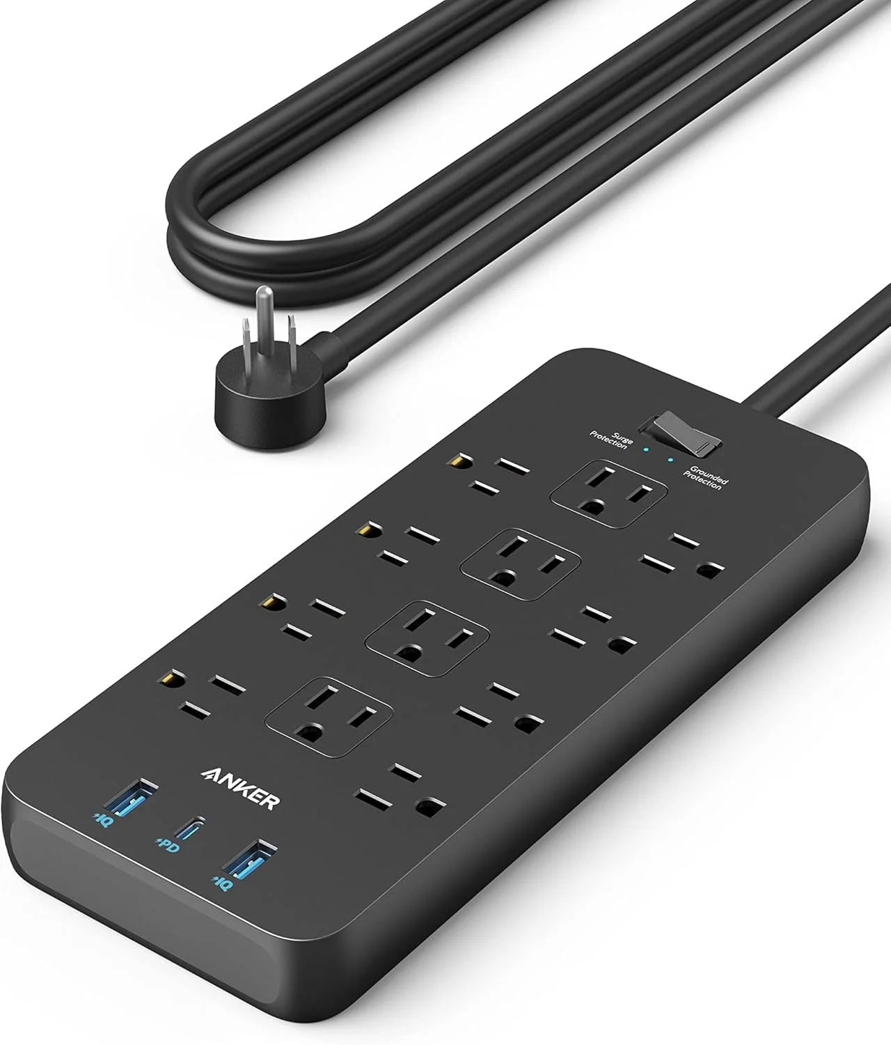 Regleta Anker Power Strip con 12 tomas AC, 2 puertos USB-A y 1 puerto USB-C, 20W