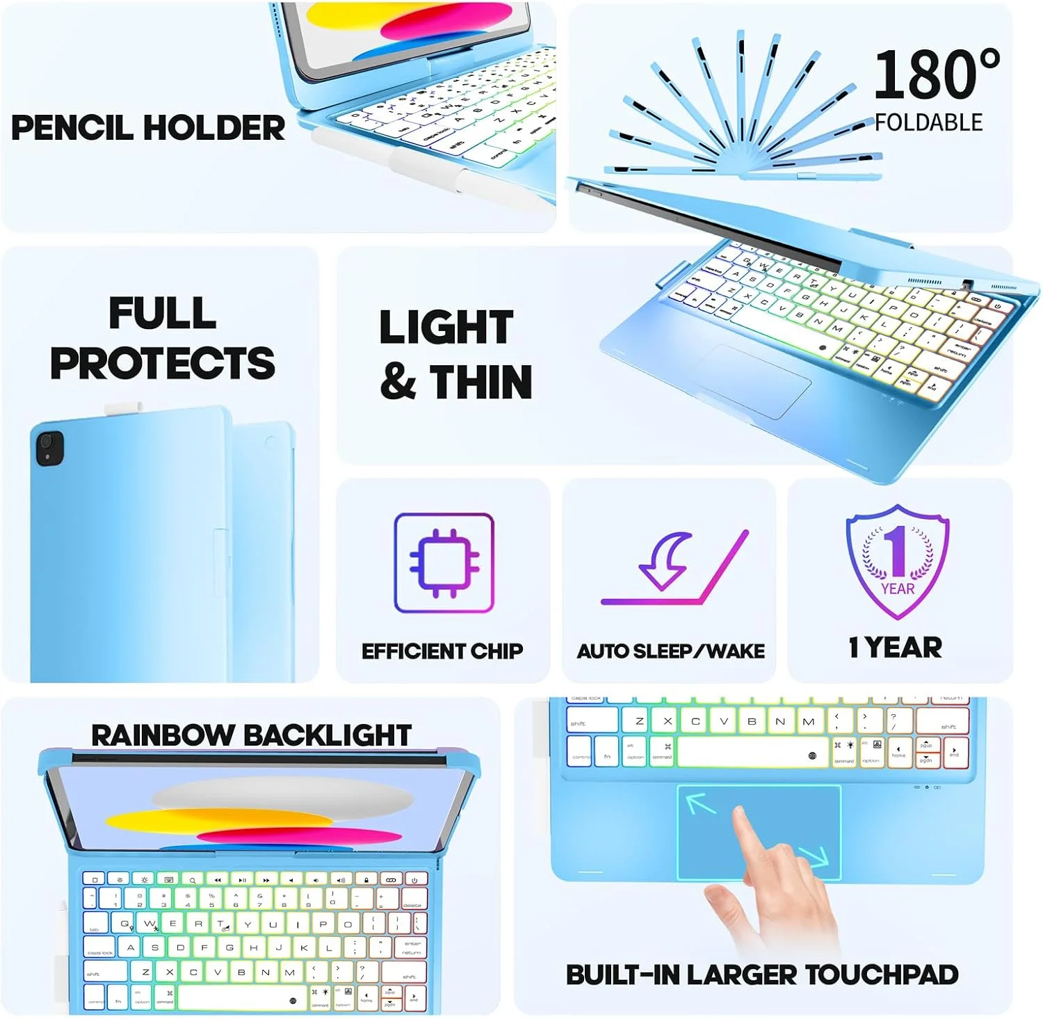 Funda con Teclado NOKBABO para iPad 10/11 (A16) y Air 11" (M4/M3/M2) - Celeste