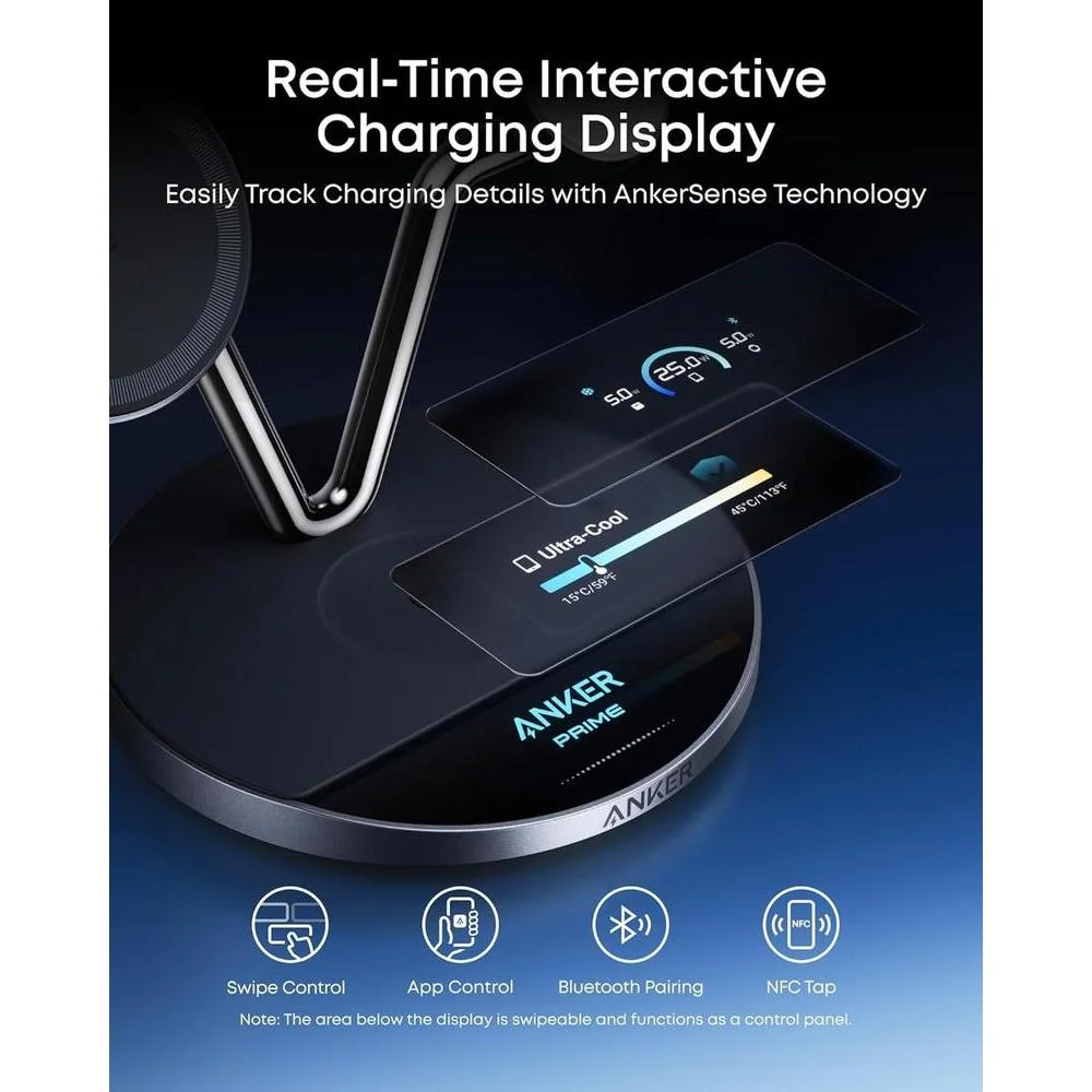 Anker Prime MagSafe: Estación de carga inalámbrica 3 en 1, certificada Qi2 para iPhone y Apple Watch con pantalla inteligente