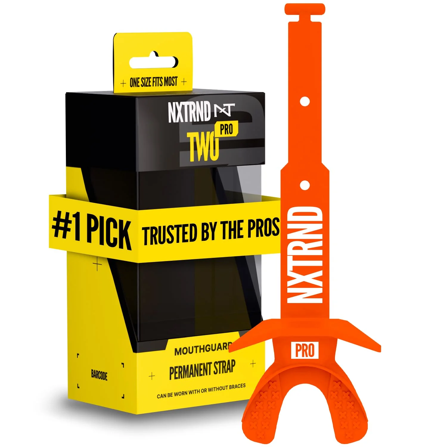 Protector bucal Nxtrnd Two Pro para fútbol americano con correa permanente naranja