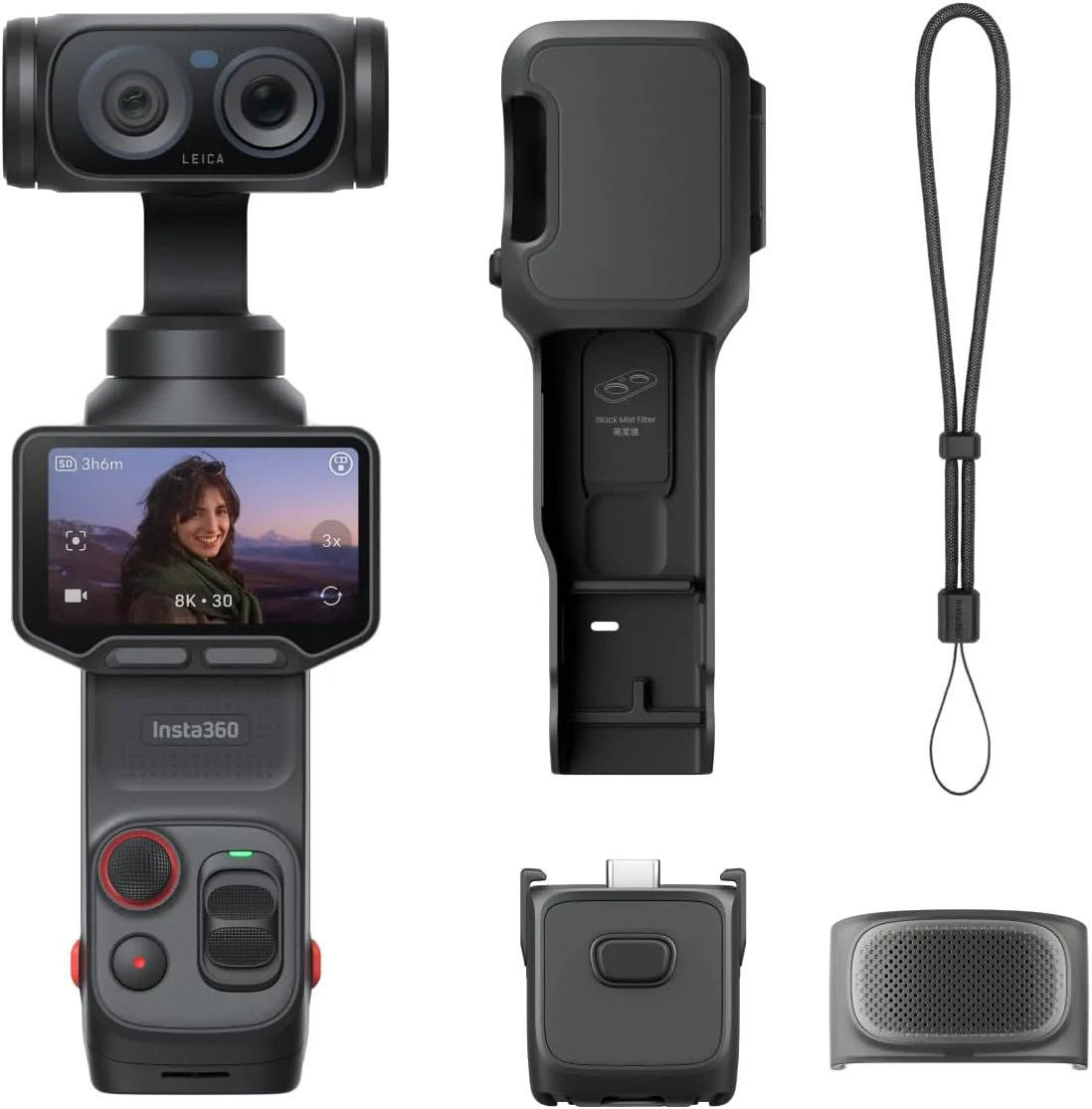 Insta360 Luna Ultra - 8K Vlogging Camera with Dual Leica Lenses, 12× Zoom, 1" Sensor, Detachable 2" Touchscreen, Triple AI Chip, Pocket Gimbal Camera for Vlog Photography-Cosmic Black