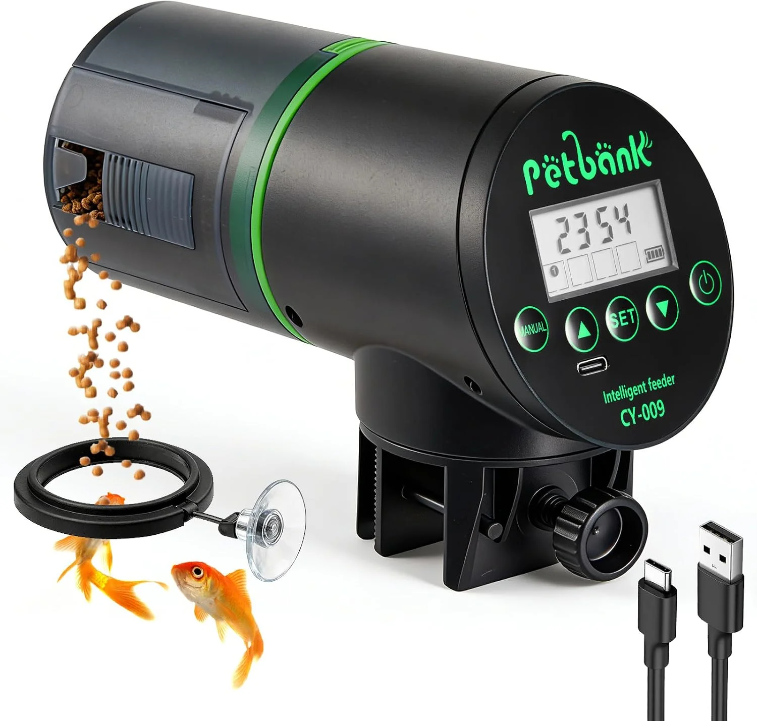 Petbank Automatic Fish Feeder for Aquarium Easy Setup & 4 Timers Black
