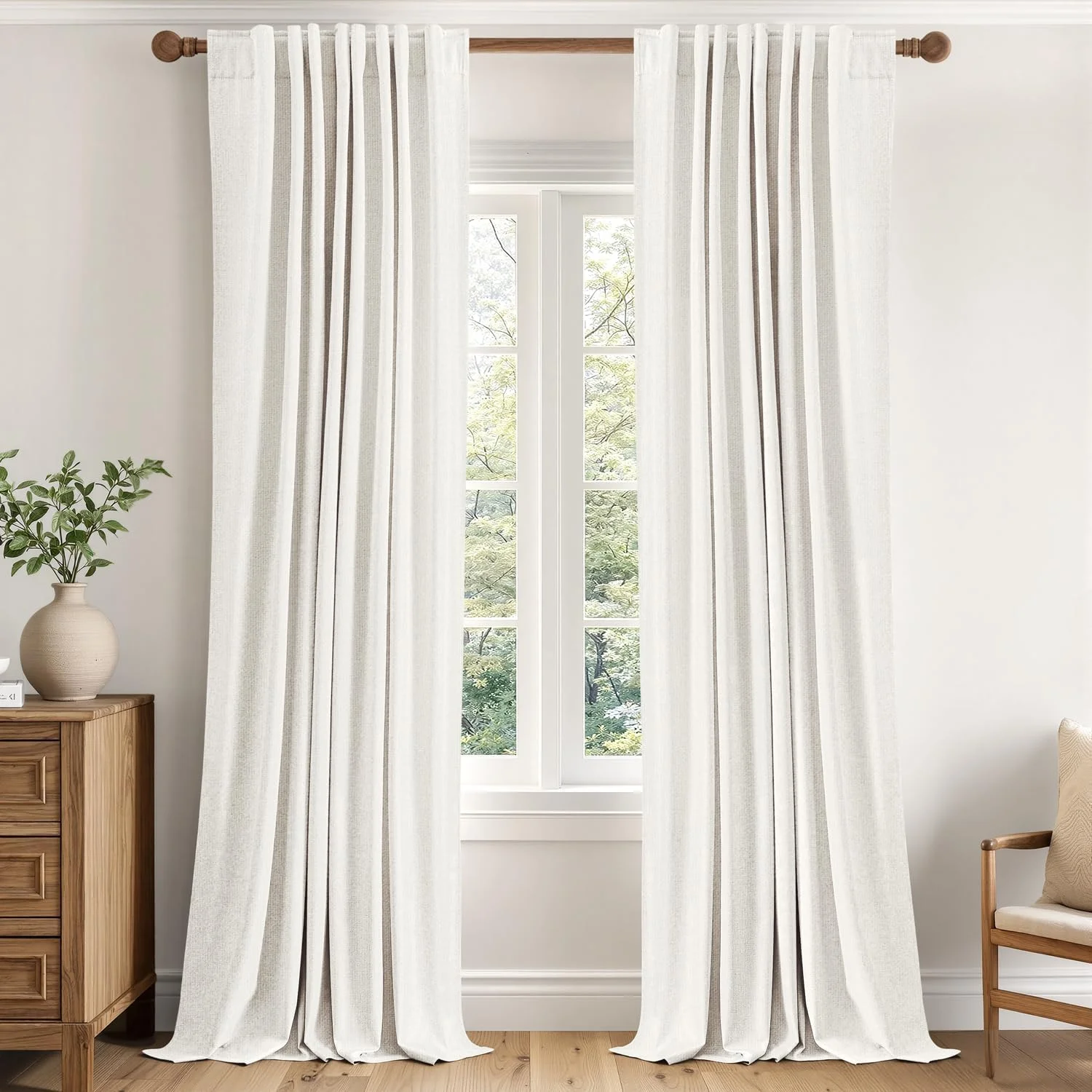 Cortina de tela Miulee 100% blackout lino blanco 40 x 96 pulgadas 2 paneles