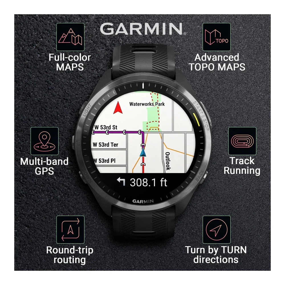Garmin Forerunner 965 Reloj inteligente premium con GPS para correr y triatlón, incluye pantalla AMOLED y bisel de titanio