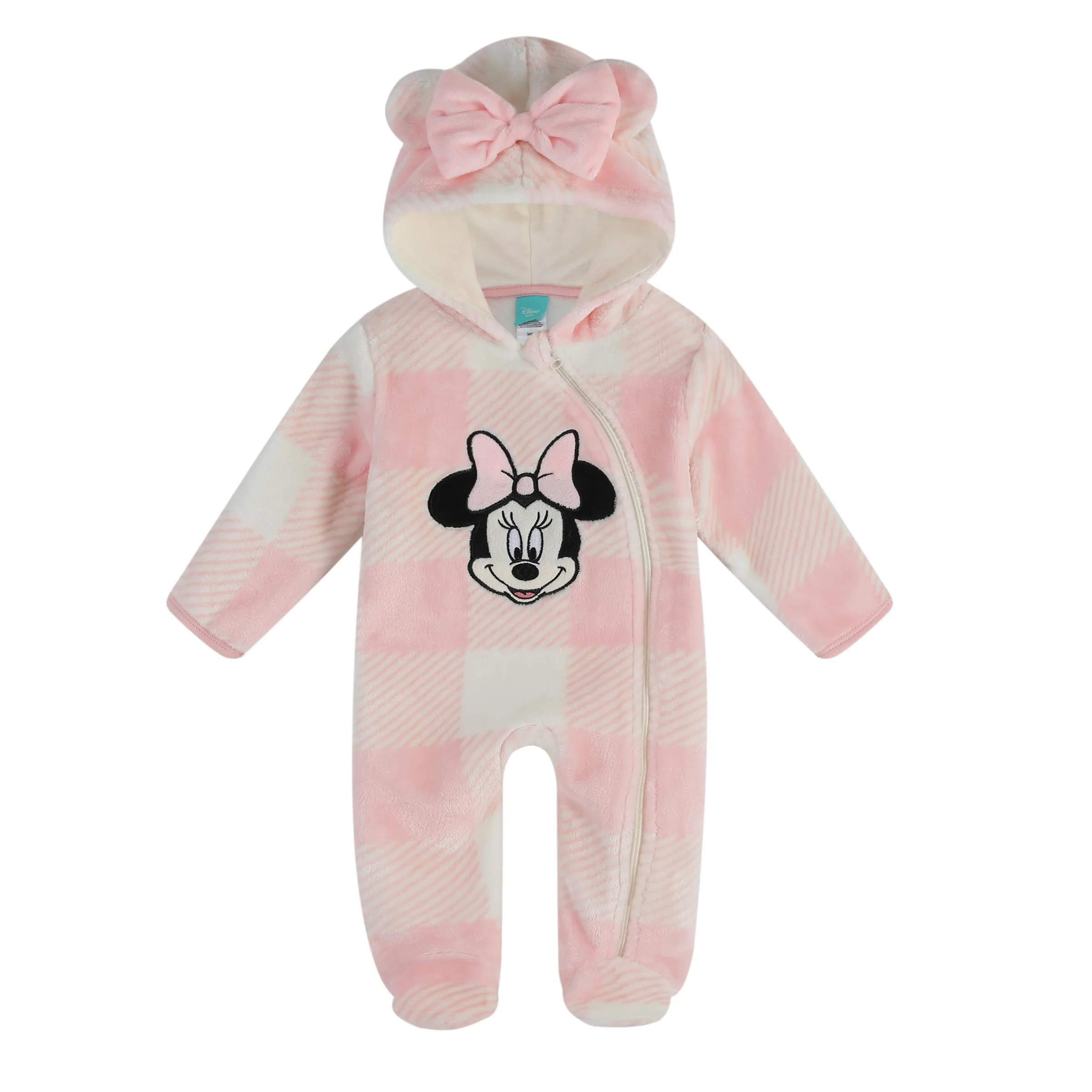 Magic Threadz Disney Clothes Baby Girls Pram One-Piece Sleeper Featuring Minnie Mouse Design, Soft Hooded Cozy Outfit for Newborns & Infants, Size (0/3M) Soft Pink