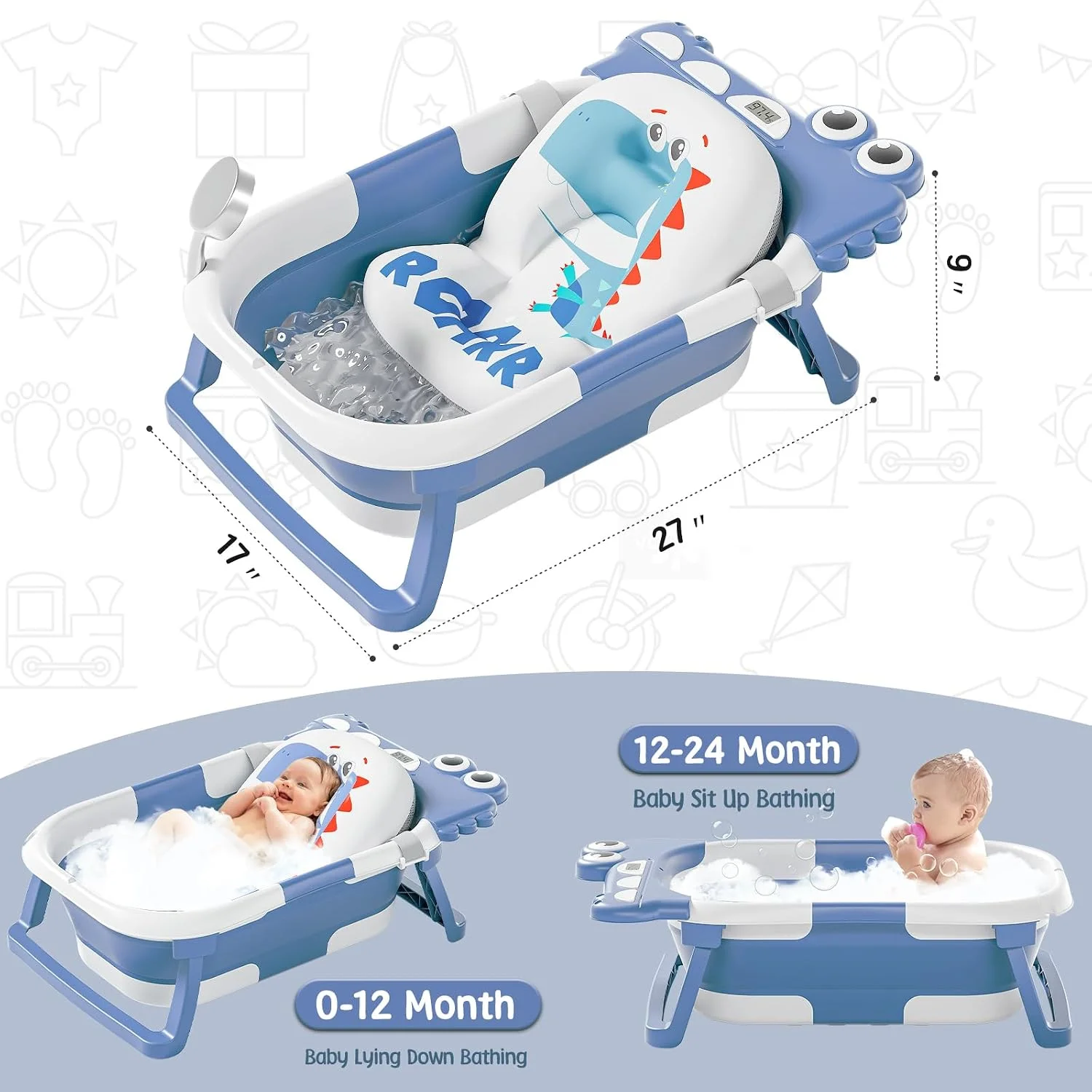 MoreFeel Bañera Plegable para Bebé con Termómetro Toalla y Cojín Modelo 2