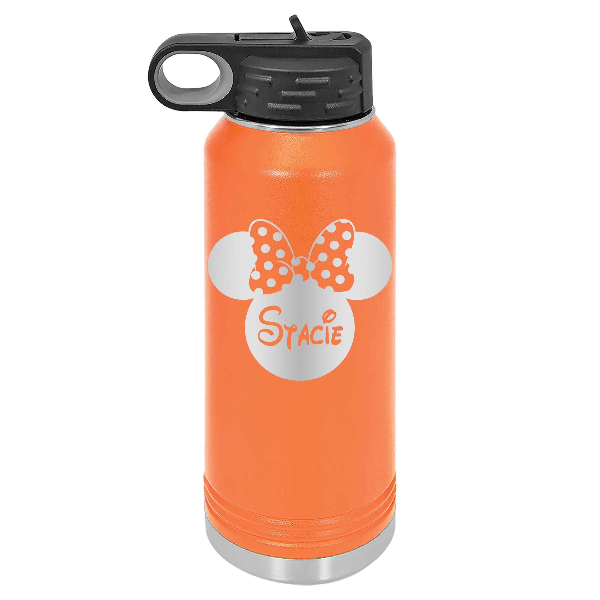 Personalized Girl MOUSE EARS Bottle, Minnie Bottle - Laser Engraved 32 oz. Polar Camel Suregrip Stainless Steel Bottle,
