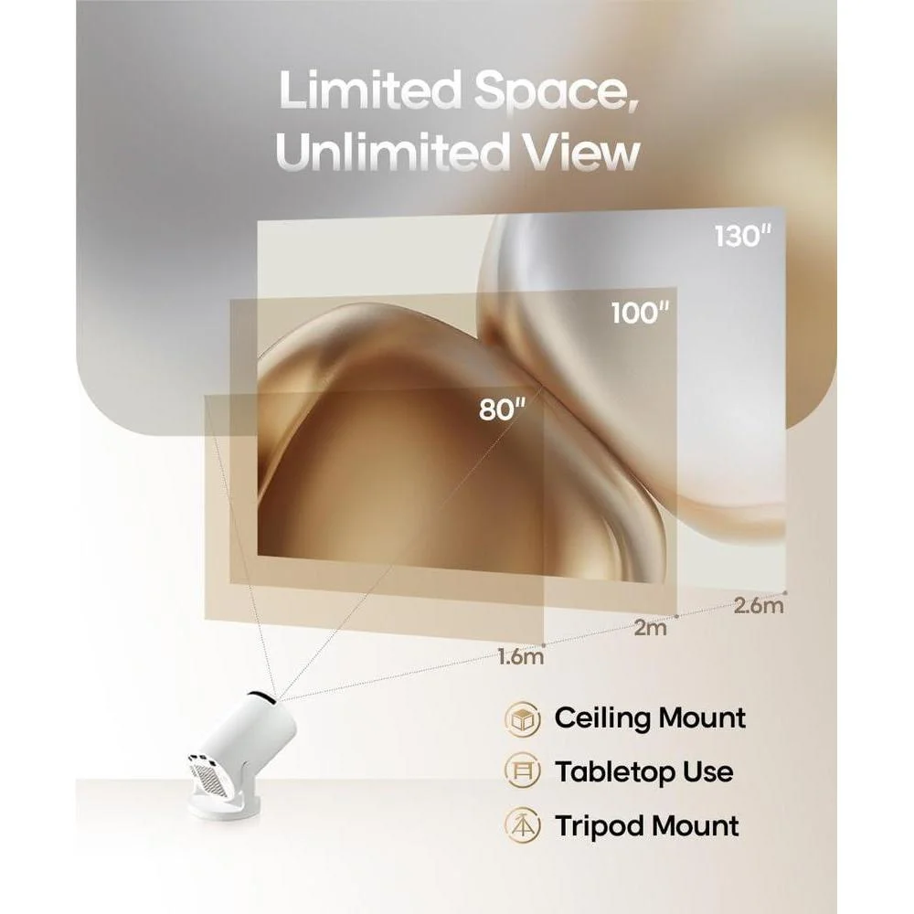 Miniproyector Magcubic HY300PRO con capacidad 4K, corrección trapezoidal y rotación de imagen, ideal para uso en hogar y exteriores