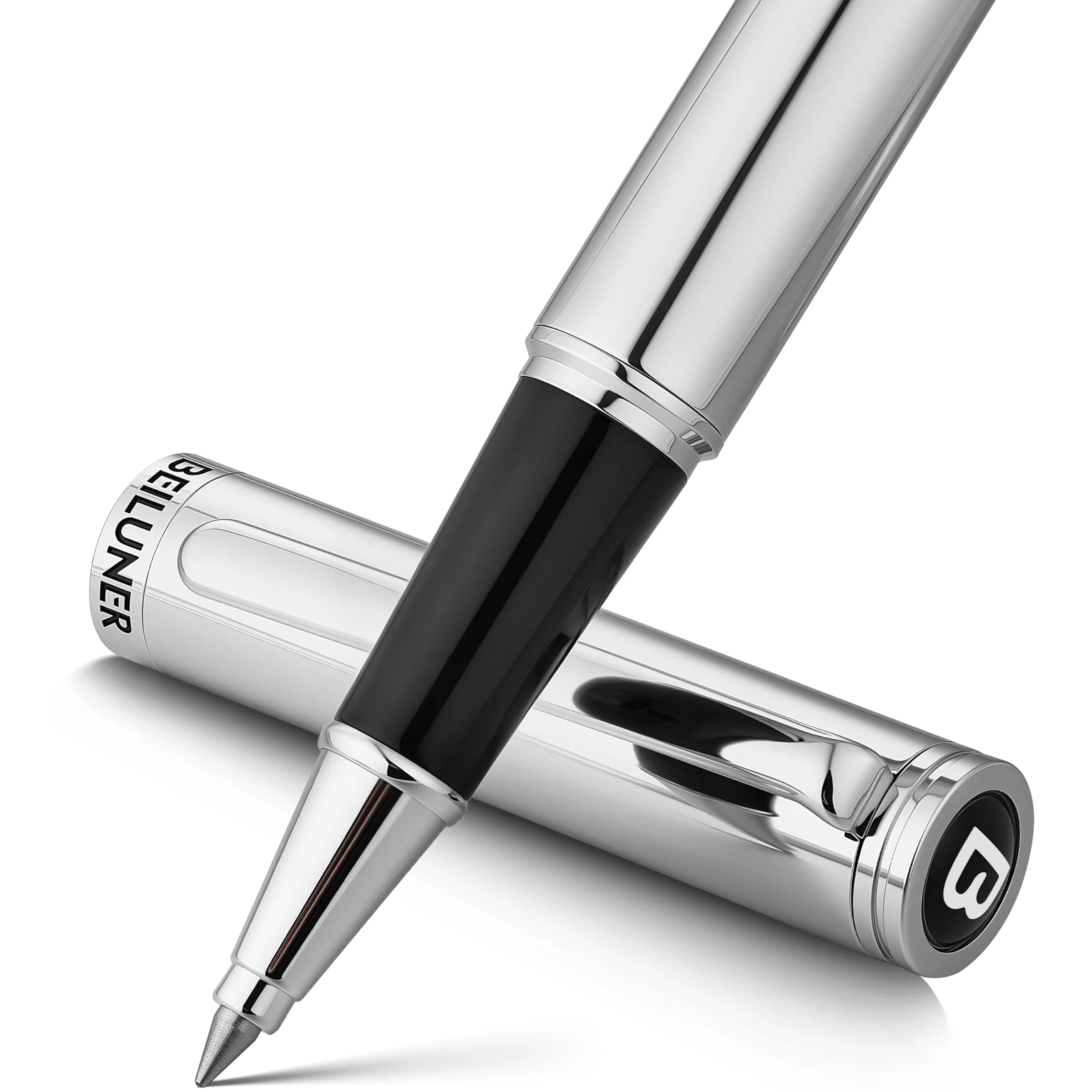 BEILUNER Luxury Silver Rollerball Pen, Stunning Bright Silver Chrome Finish,Noble and Elegant Designs,Schneider Ink Refill, Best Gift Pen for Men & Women, Professional, Executive Office, Fancy Pens